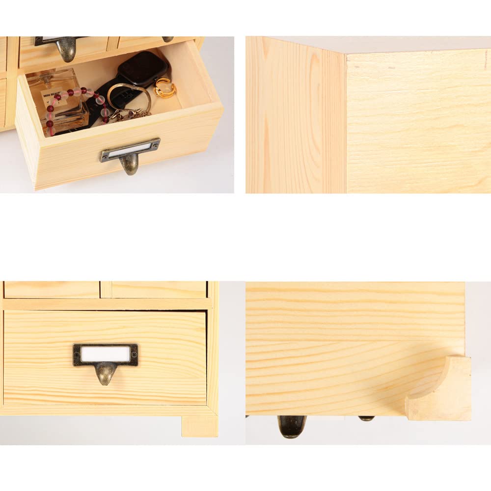 PACKGILO Apothecary Cabinet with 9 Drawers & Labels Rustic Library Card Catalog Cabinet Desktop Wooden Storage Box for Organize Herbal、Tea Bag、Jewelry (Wood)
