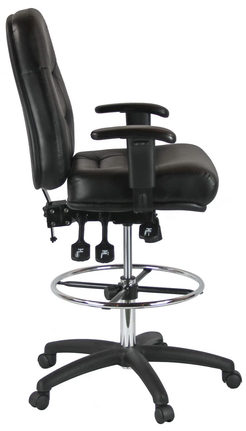 Harwick Premium Leather Drafting Chair with Arms - Black Leather