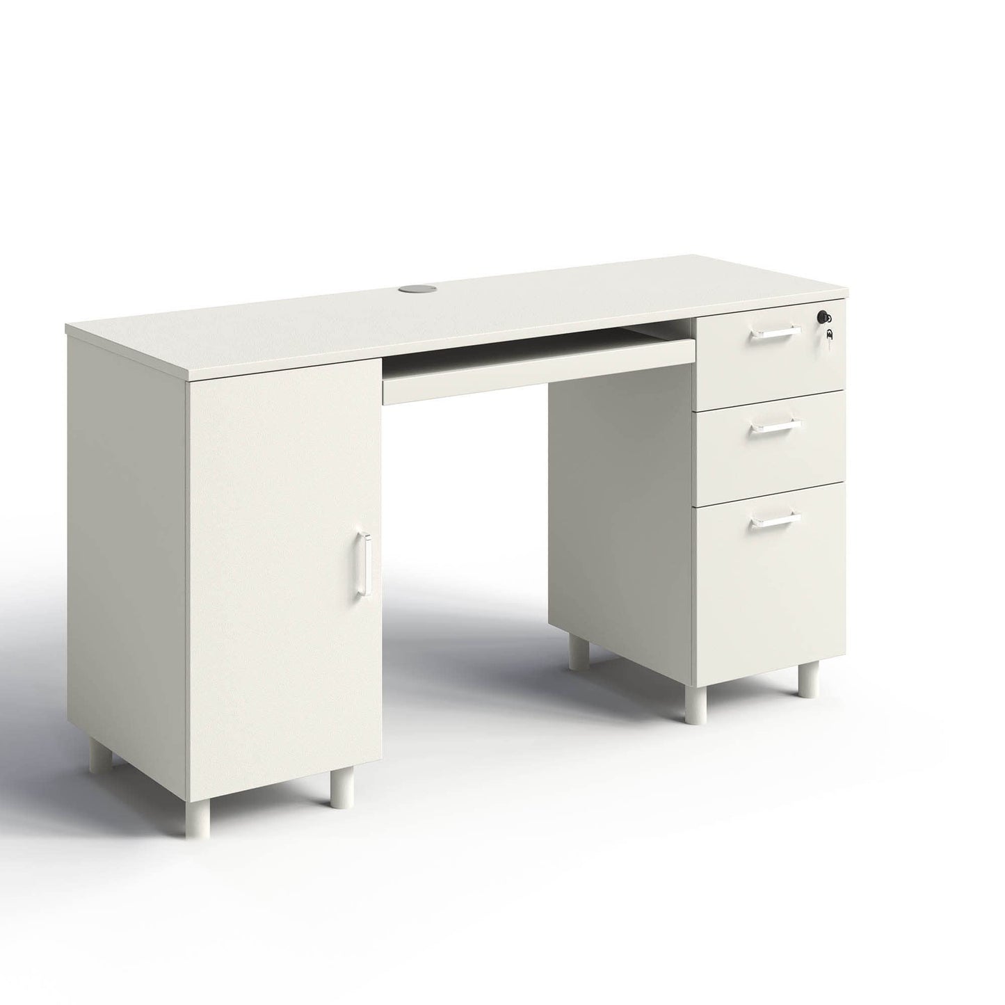 Modern Design Venice Computer Office Desk with 3 Locking Drawers and Storage Cabinet, 53 Inch Home and Office Executive White Desk with Keyboard Tray by Crafts and Comfort