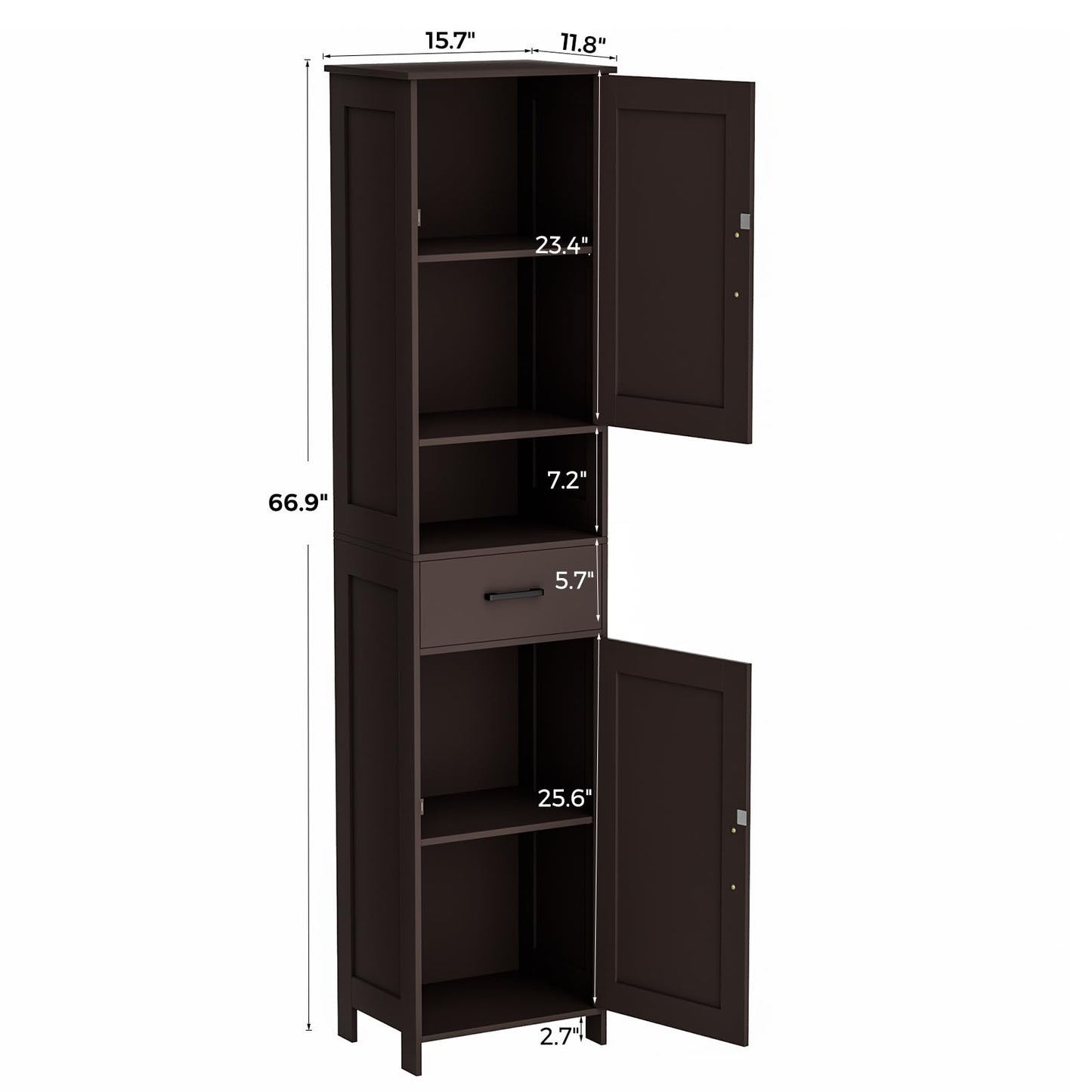 Homhedy 67" H Tall Bathroom Storage Cabinet with 2 Barn Doors and 1 Drawer, Narrow Storage Unit, Adjustable Shelves, Floor Cabinet for Bathroom, Living Room, Entryway, Kitchen, Brown, (15.7" W)