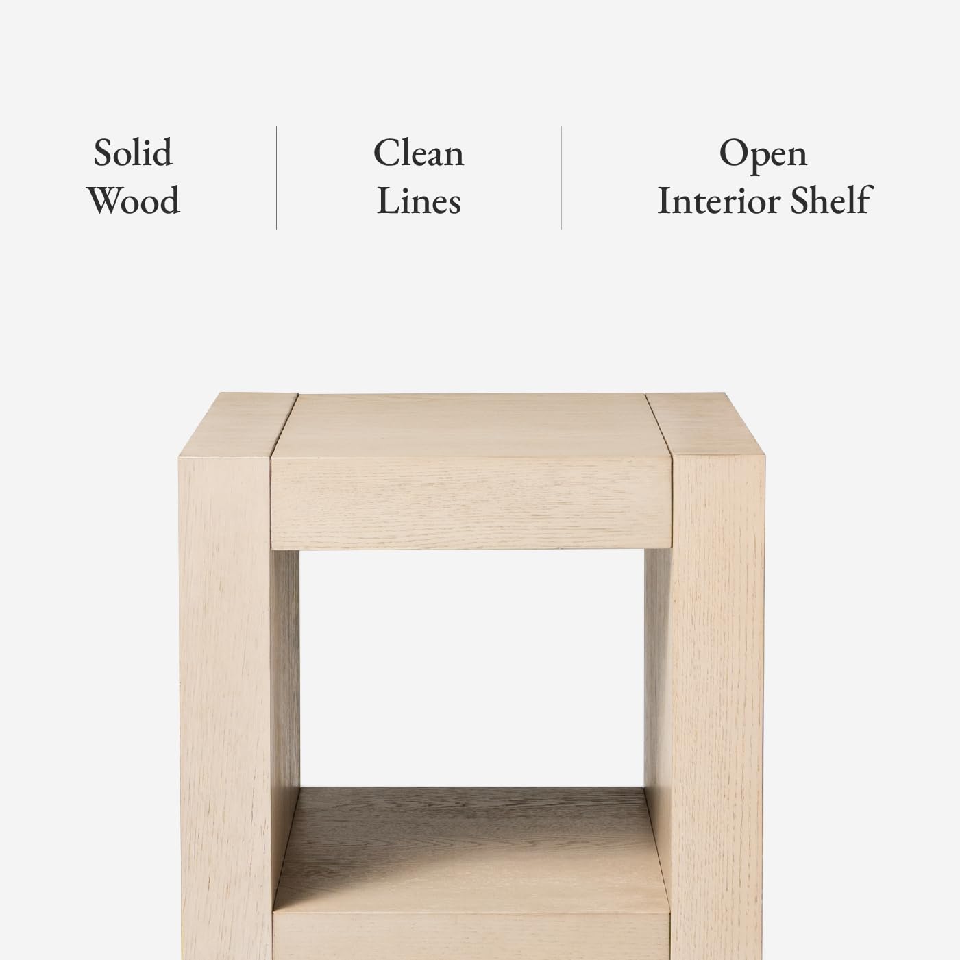 Maven Lane Artemis Side Table – 22 Inch Square Table with Storage – White Solid Wood – Ideal for Living Room and Bedroom