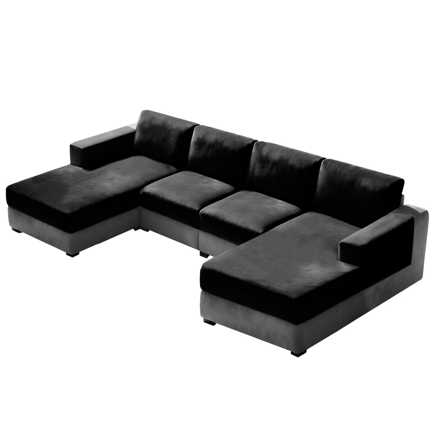 10 Pieces Sofa Cushion Covers for U-Shaped Modular Sectional Couch with 4 Seat+4 Back+2 Arms, Stretch Velvet Upholstered Covers for Sofa Bed with Deep Double Chaise (Black,Universal (10 Pieces))