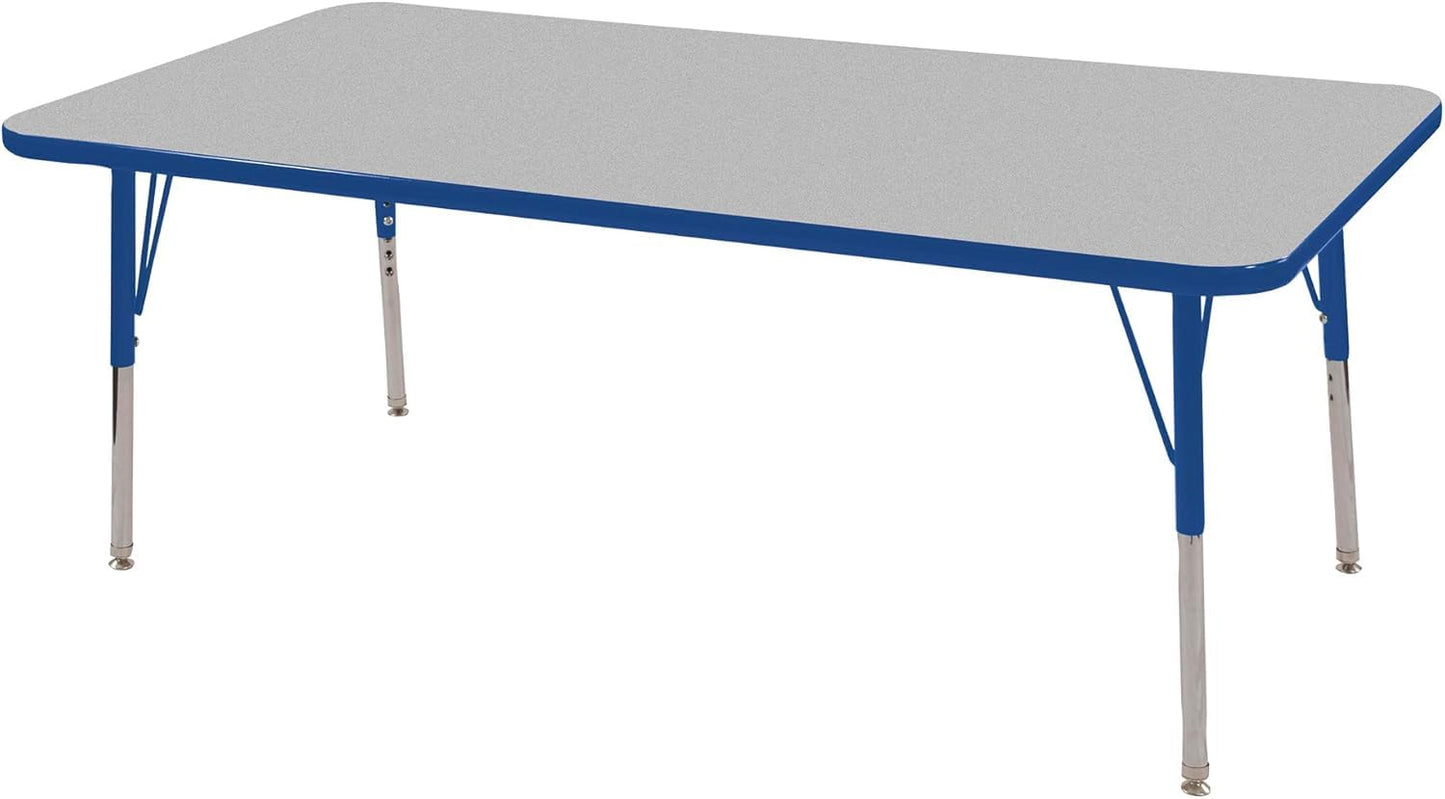 Norwood Commercial Furniture Adjustable Height Classroom Activity Table for Kids & Adults, Square Activity Table for School and Home, Grey/Blue, 30" x 60"