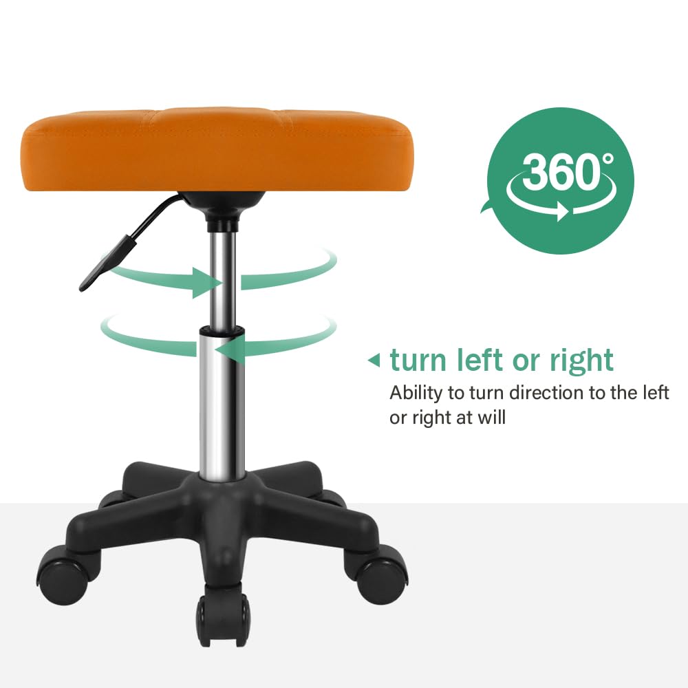 FURWOO Rectangle Rolling Stool with Wheels Height Adjustable Swivel Stool Chair for Spa Salon Massage Pale Brown