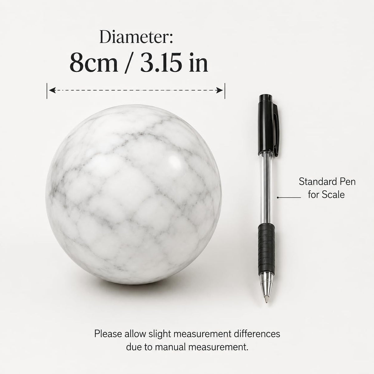 SIRIZEN-DIVING White Marble Decorative Sphere, 8cm Natural Stone Orb