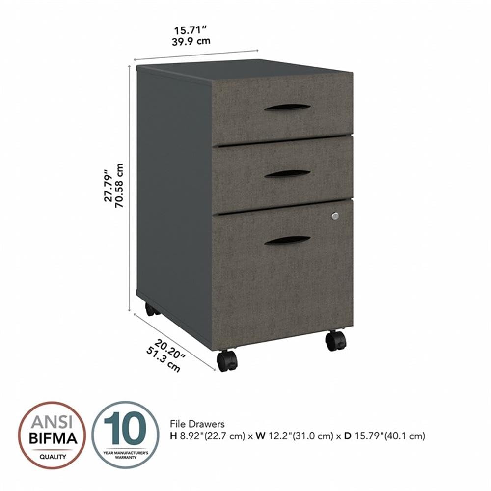 Bush Business Furniture Series A 3 Drawer Mobile File Cabinet in Slate and White Spectrum