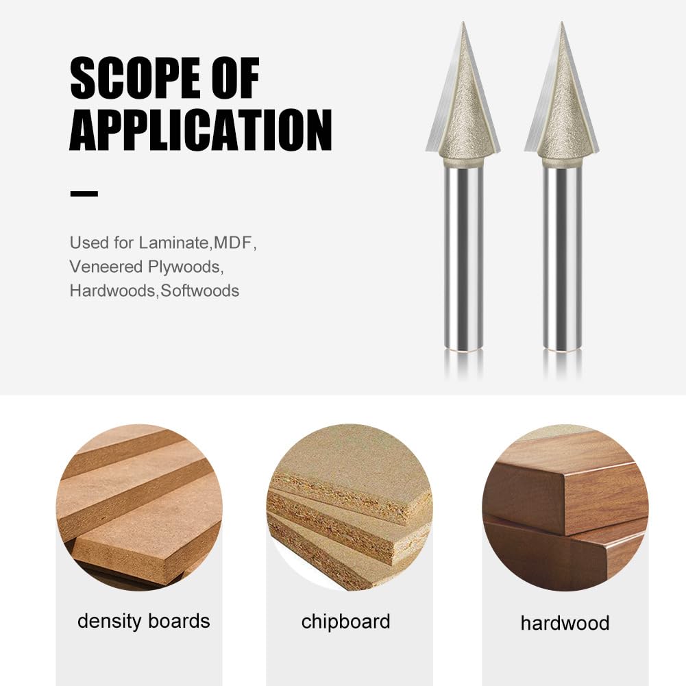 WSOOX 30°V Shape Bit with 1/4" Shank CNC Carbide V Groove Bit Engraving Router Bit for Lettering, Engraving