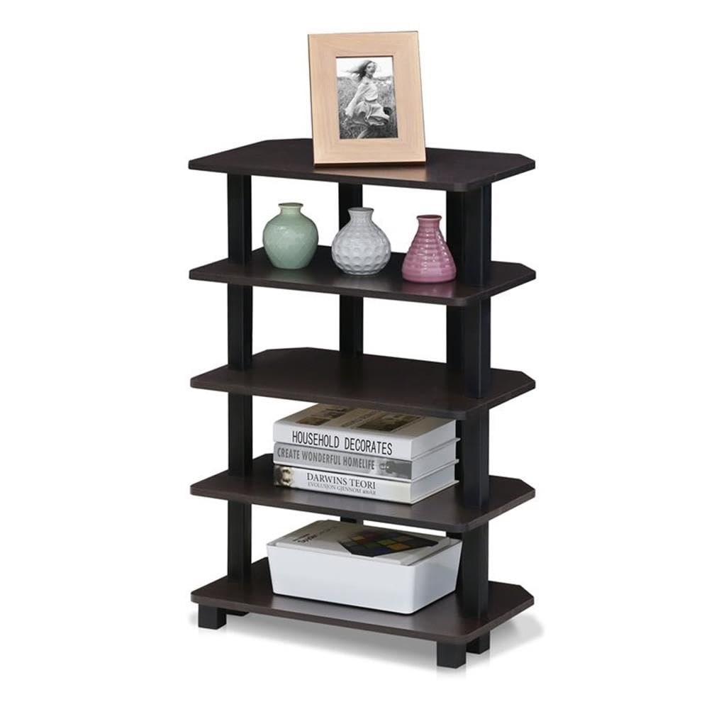 Furinno Turn-N-Tube Storage Shelves, 5-Tier Book Shelf, Corner Shelf, Toolless Open Shelves, for Organization and Storage, Living Room, Garage, Home Office, Espresso