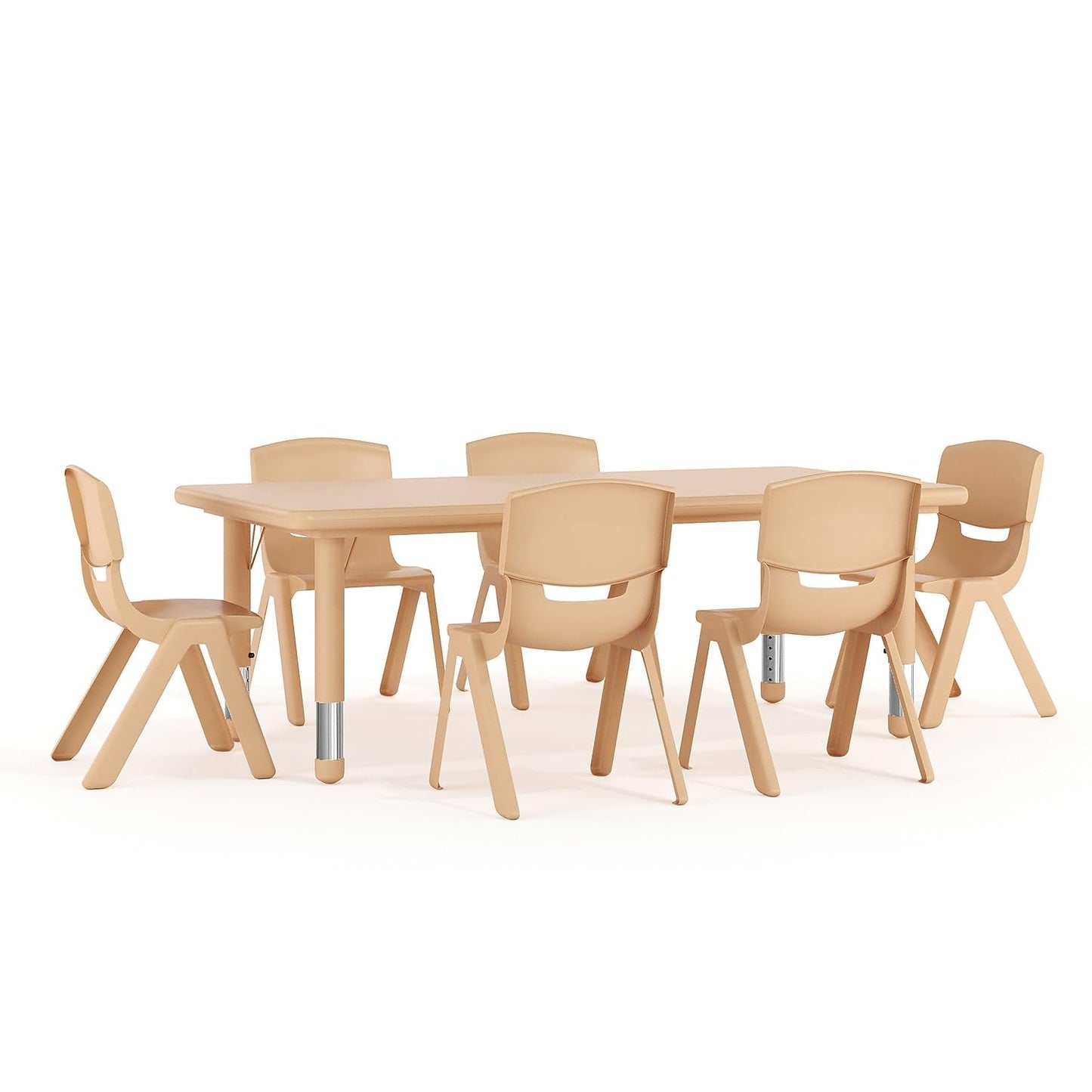 Flash Furniture Adjustable Classroom Activity Table with 6 Stackable Chairs, Rectangular Plastic Activity Table for Kids, 24" W x 48" L, Natural