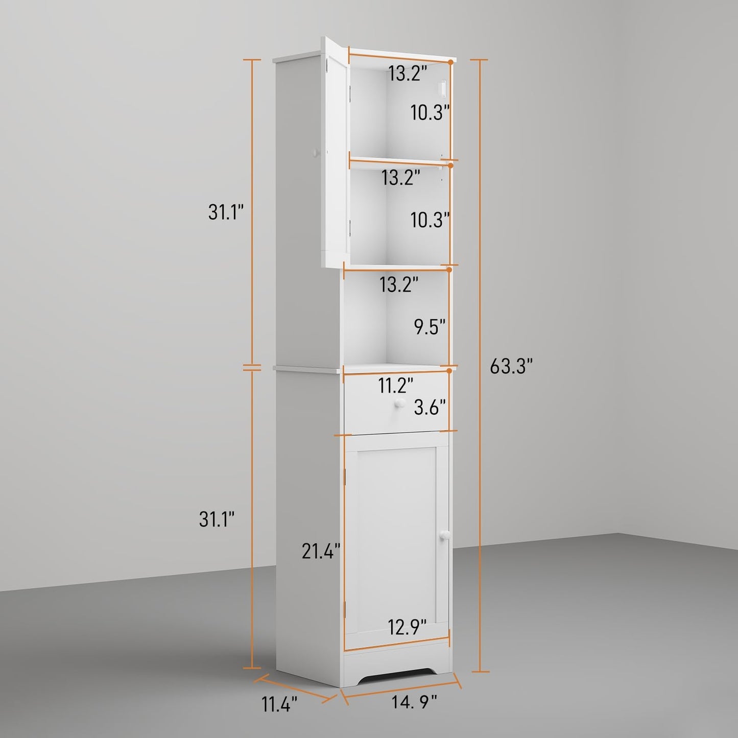 Viaozutis Tall Bathroom Cabinet, Storage Cabinet with 2 Doors & 2Drawer, with Ajustable Shelve, for Bathrooms, Kitchens,Entrances（White）