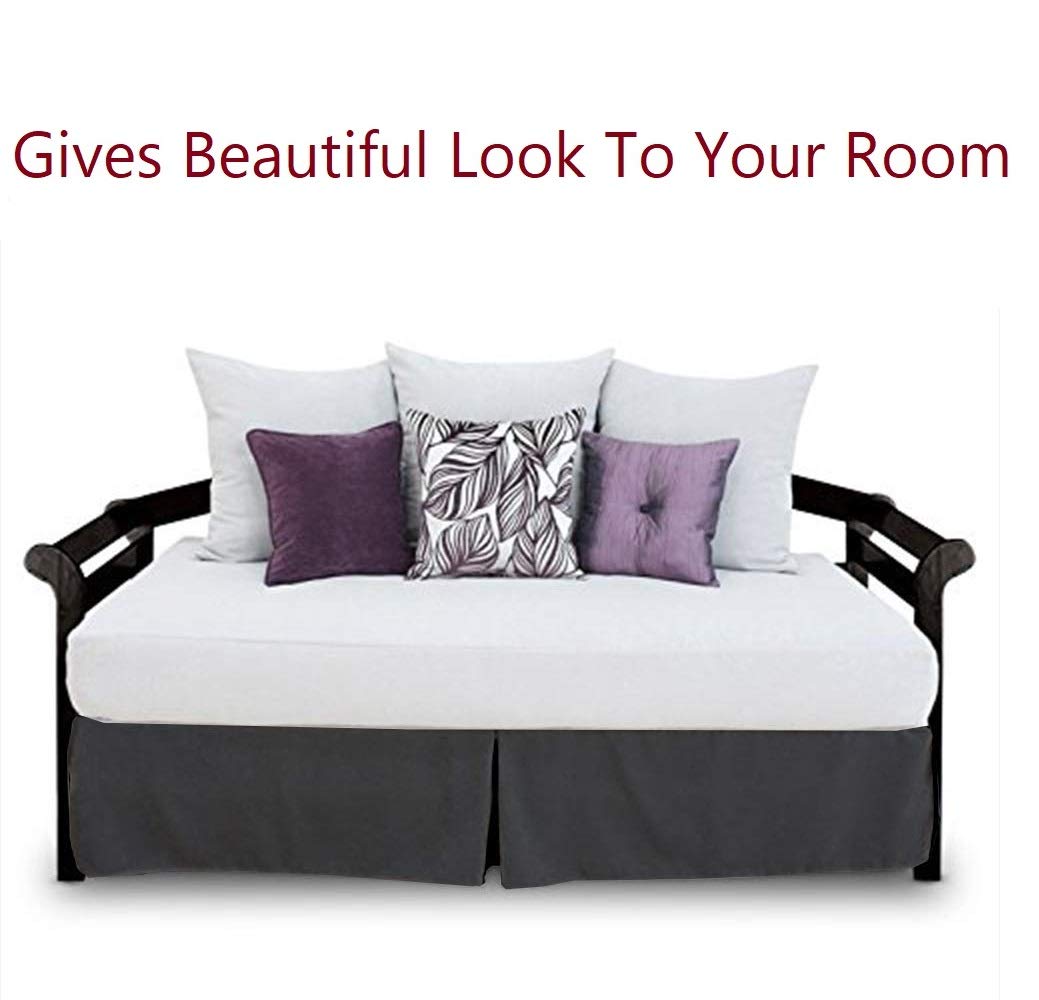 Pleated Bed Skirt with Split Corners for Daybeds - Three Side Coverage - Made with Brushed Microfiber, (Twin Size, Dark Grey Solid)/18 Inch Drop