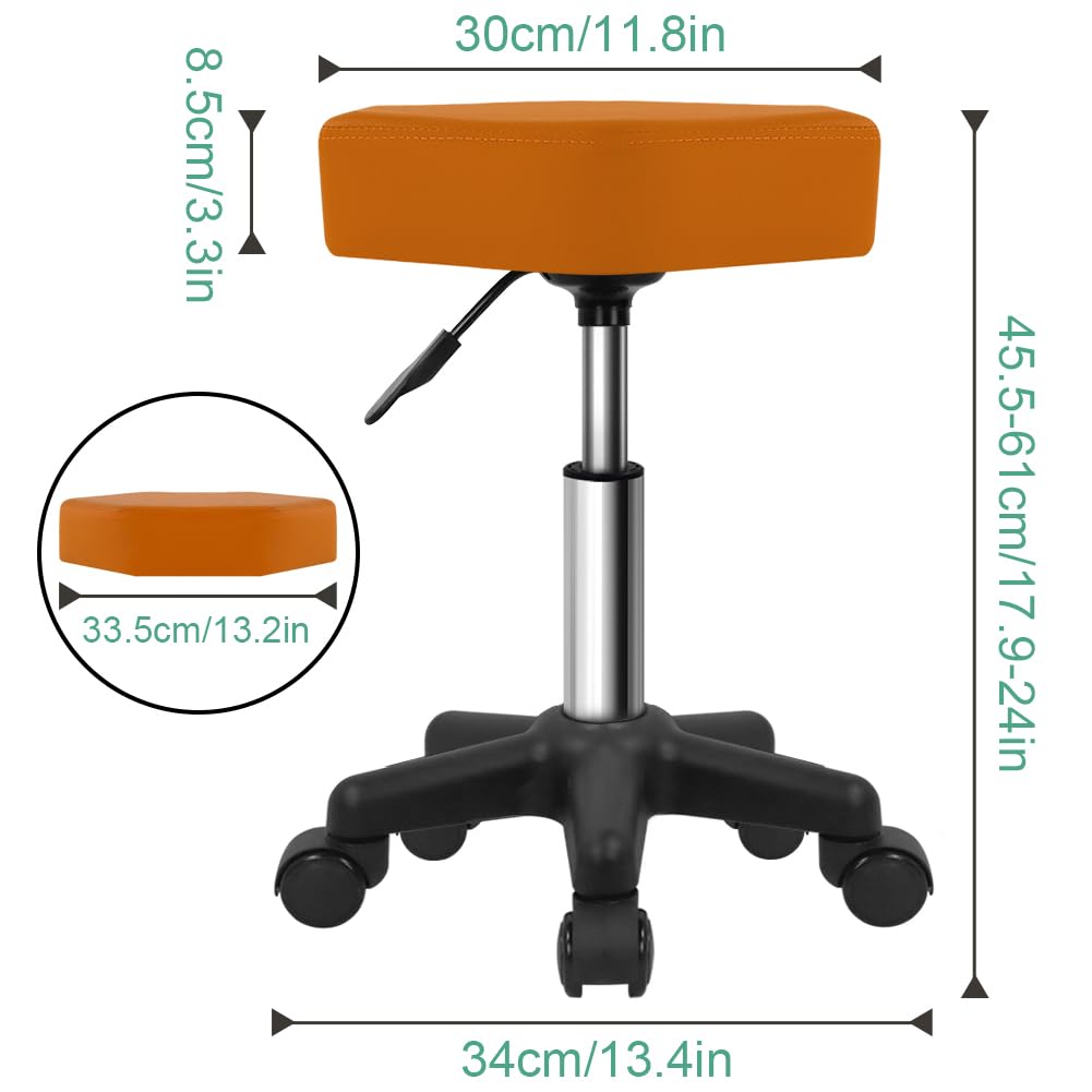 FURWOO Hexagon Rolling Stool Height Adjustable Stool with Wheels for Spa Salon Massage Pale Brown