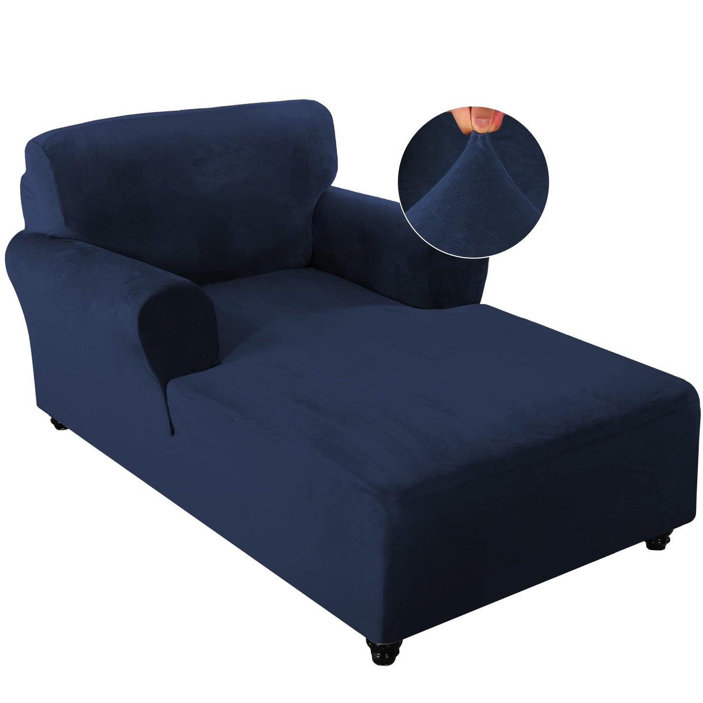 FantasDecor Velvet Chaise Lounge Cover Stretch Double Arm Chair Slipcover for Living Room Bedroom Soft Plush Fabric Machine Washable, Navy