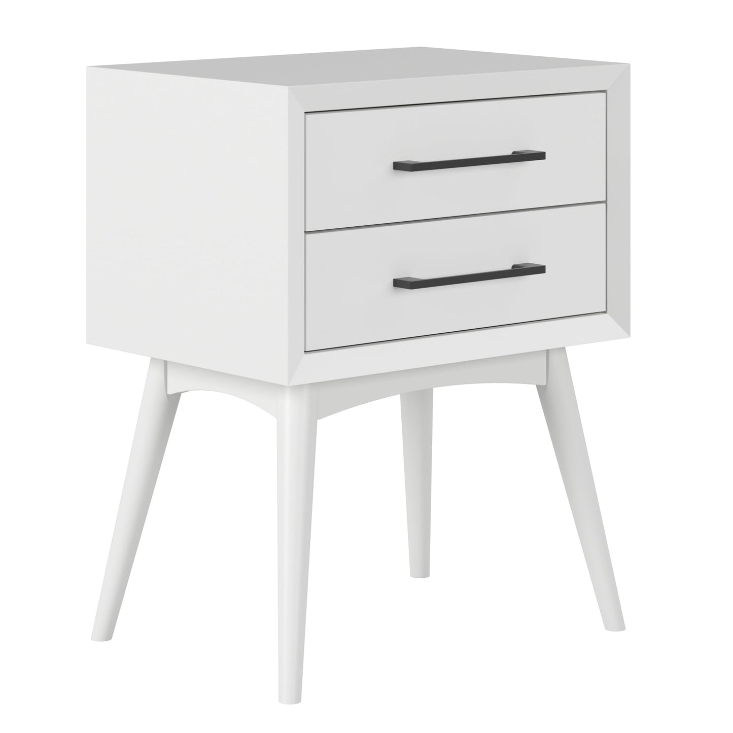 AFI, Pasadena Solid Wood Mid-Century Modern 2 Drawer Nightstand, White