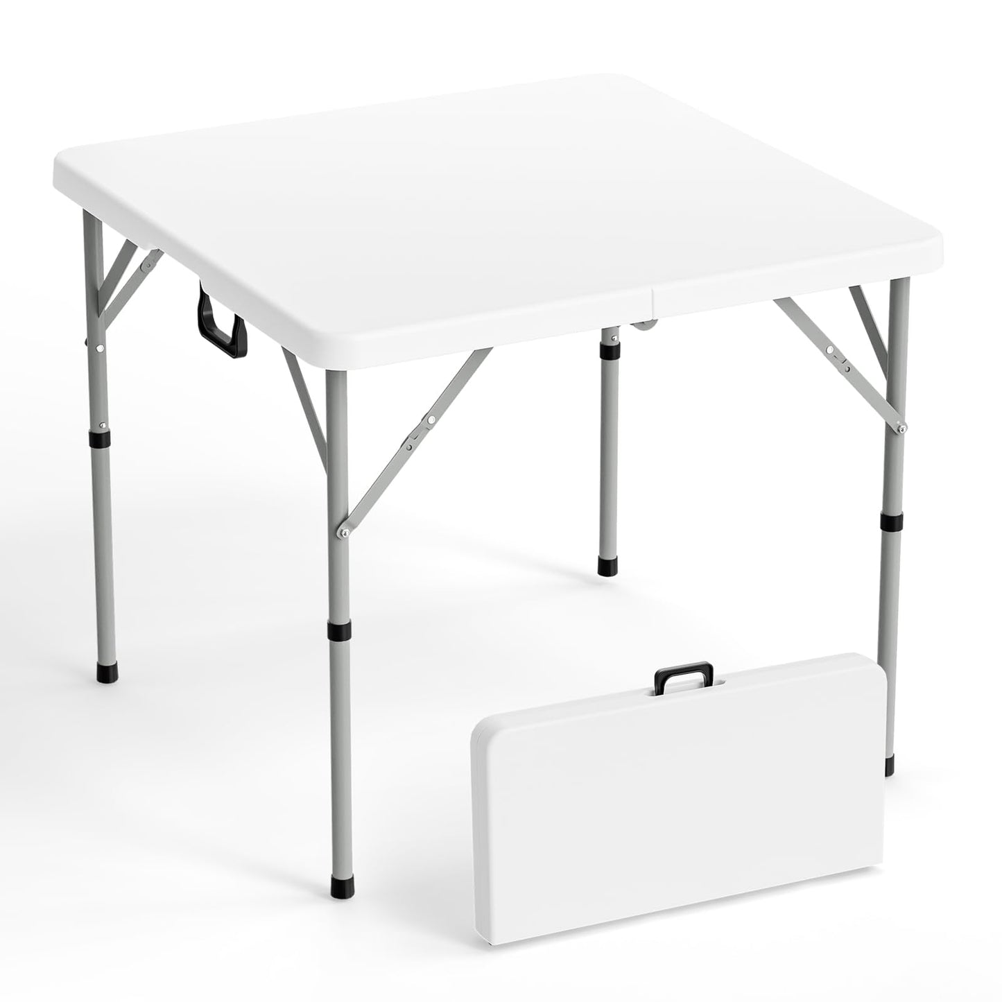 VINGLI 34" Fold in Half Square Table, Bi-Folding Commercial Portable Plastic Dining Table for Kitchen Outdoor Party Wedding Event, White