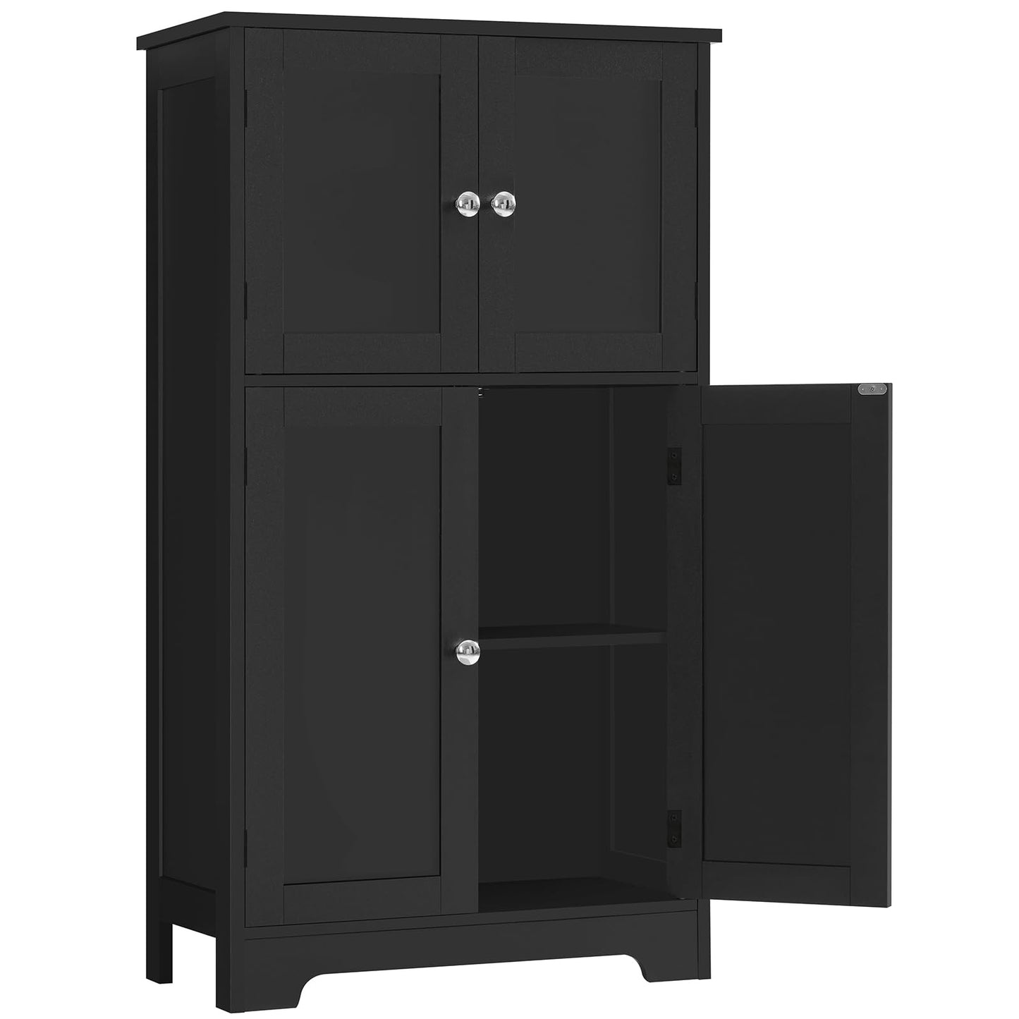 TEENFON Storage Cabinet, Rattan Cabinets with 2 Adjustable Shelves & 4 Doors, Bathroom Cabinet, Cupboard, Floor Cabinets for Living Room, Entryway, Kitchen, Home Office, Black