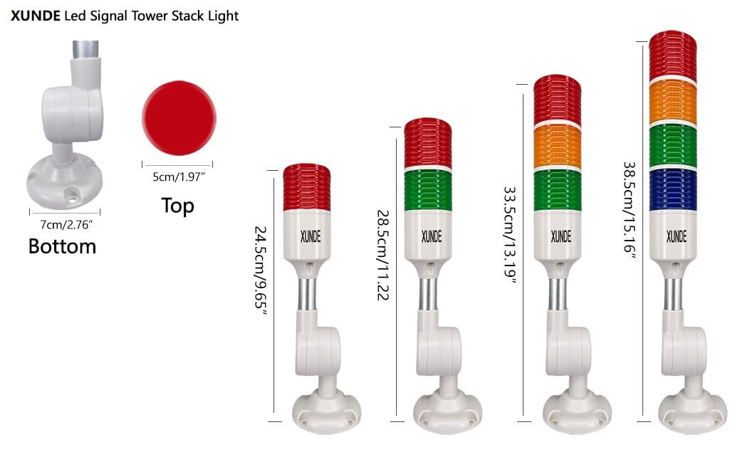 LED Warning Lights XUNDE Multi-Layer Industrial Signal Light 3 Colors Alarm Lamp Machine Equipment Indicator Lights, Sound and Light Alarms, 24V DC (3-Layer)