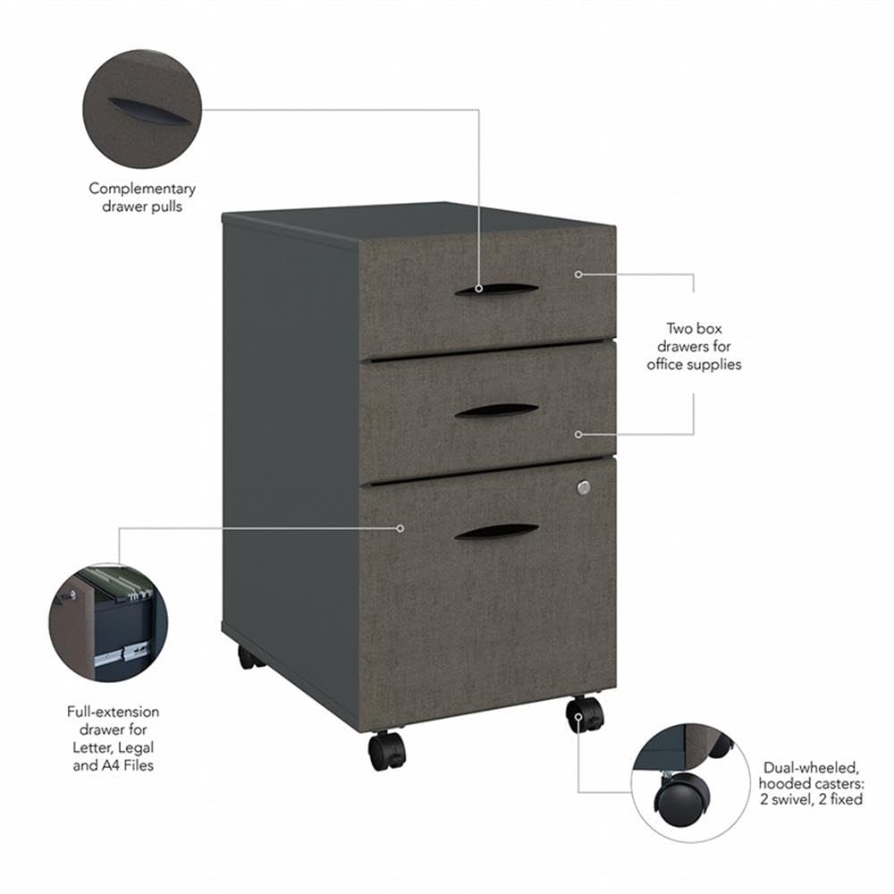 Bush Business Furniture Series A 3 Drawer Mobile File Cabinet in Slate and White Spectrum