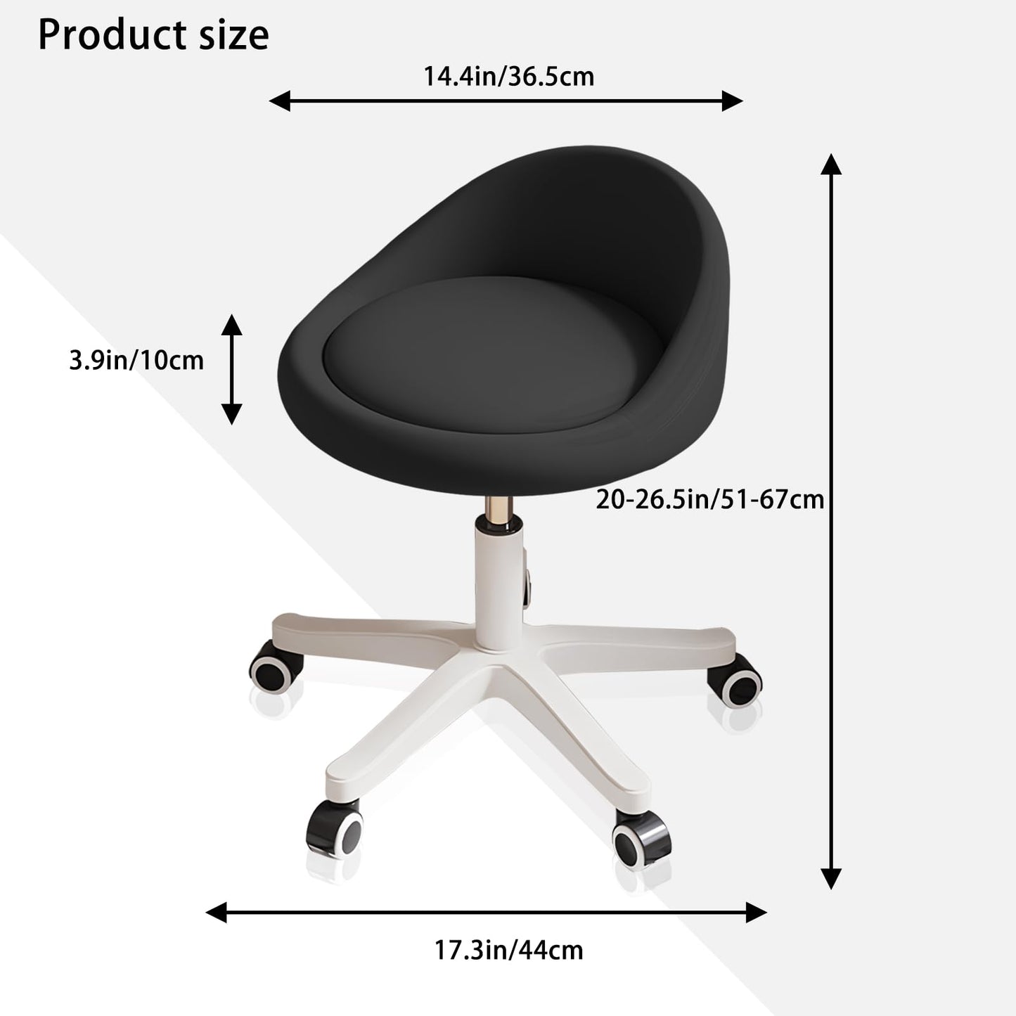 Timbertouch Rolling Stool – Ergonomic Swivel Seat, Adjustable Height, Ultra-Quiet Wheels, Padded PU Leather Cushion, for Salon, Office, Massage & Medical Use Black sap1
