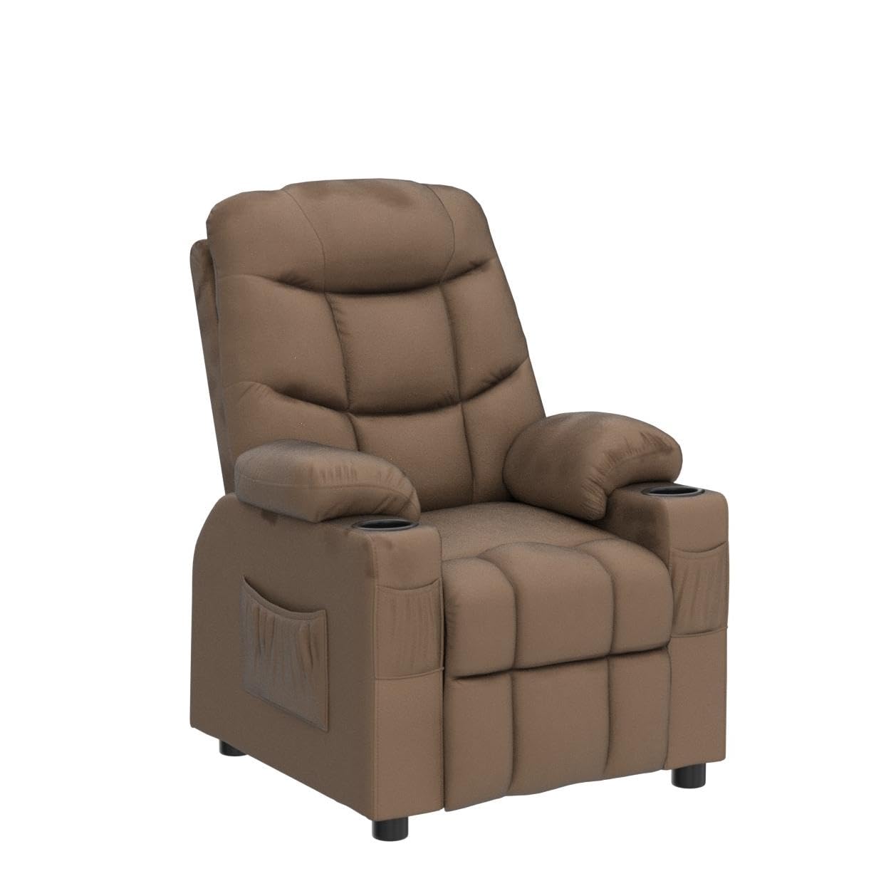 Costzon Kids Recliner Chair with Cup Holder, Adjustable Velvet Lounge Chair w/Footrest & Side Pockets for Children Boys Girls Room, Ergonomic Toddler Furniture Sofa, Kids Recliner (Brown)