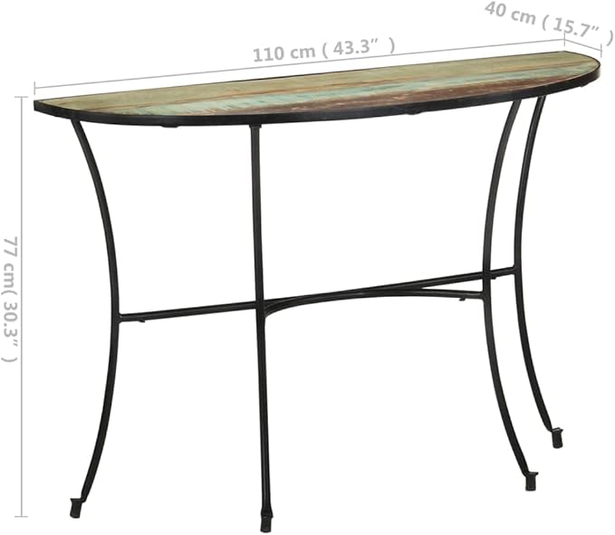 Half Circle Side Table 43.3x15.7x30.3 Inches Solid Reclaimed Wood