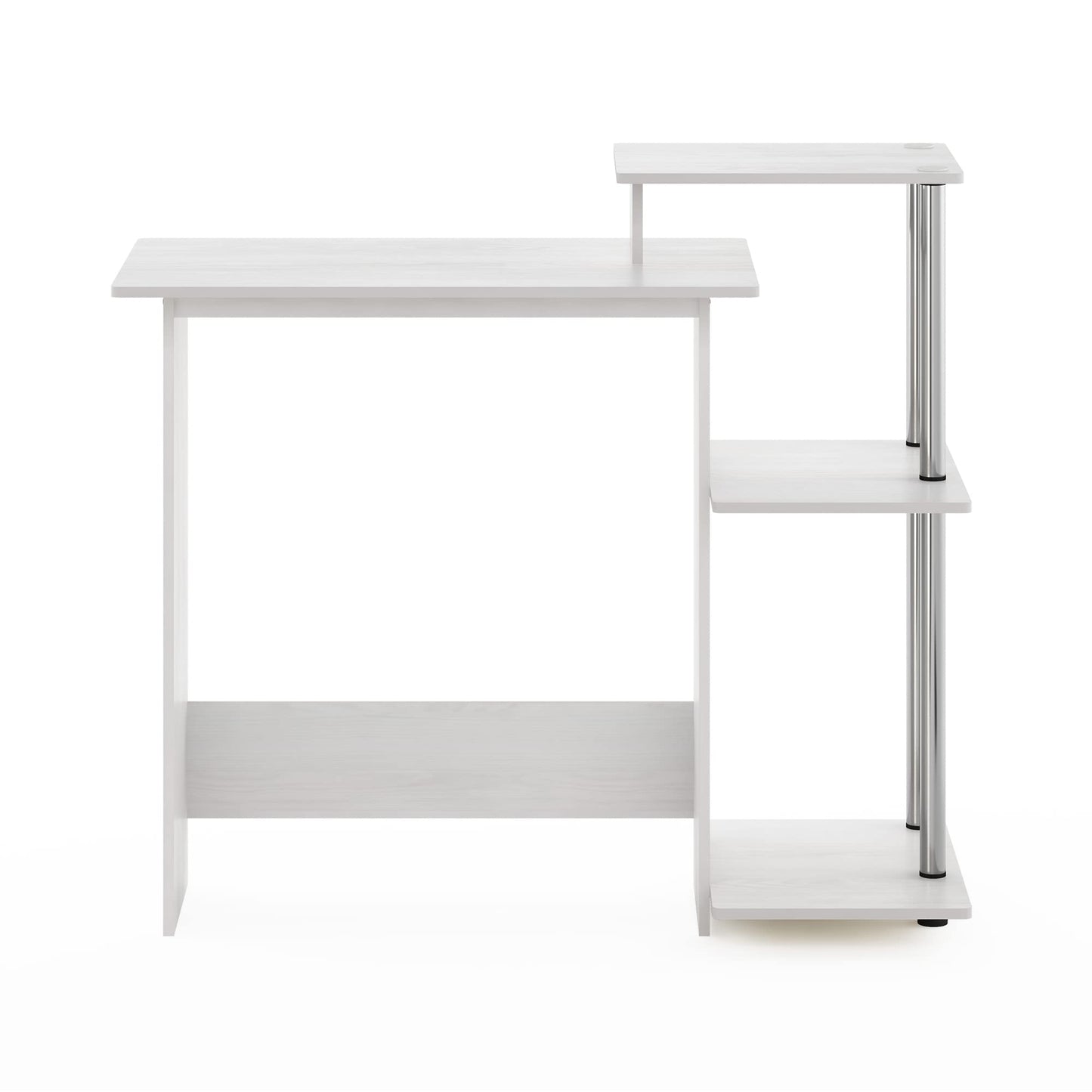 Furinno EFFICIENT Desk, 28.6" Wide Gaming Desk with 3 Open Side Shelves, Laptop Notebook Computer Desk, Office Desk for Home Office, Study Room, Dorm, Bedroom, White Oak/Stainless Steel