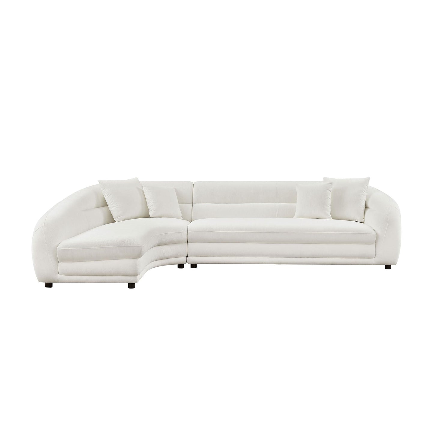 BBTJOINT Contemporary Living Room Set Including Oval Coffee Table, Curved Sectional Sofa, Crisp White Chennile L-Upholstery L-Shaped Couch,