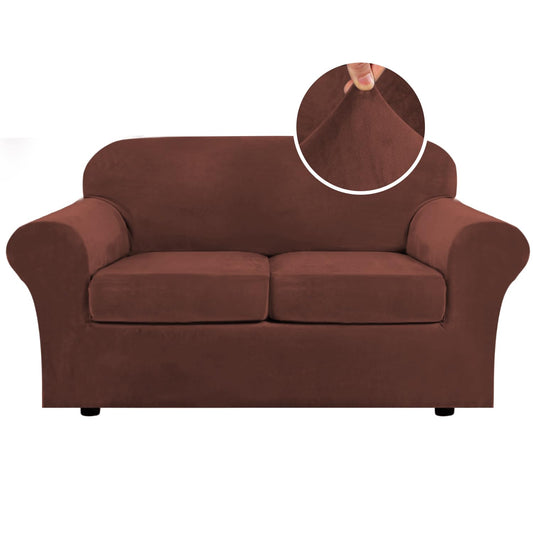H.VERSAILTEX Real Velvet Plush 3 Piece Stretch Sofa Covers Couch Covers for 2 Cushion Couch Loveseat Covers Width Up to 72 Inch Feature Thick Soft Stay in Place (Medium Sofa, Burnt Brick)