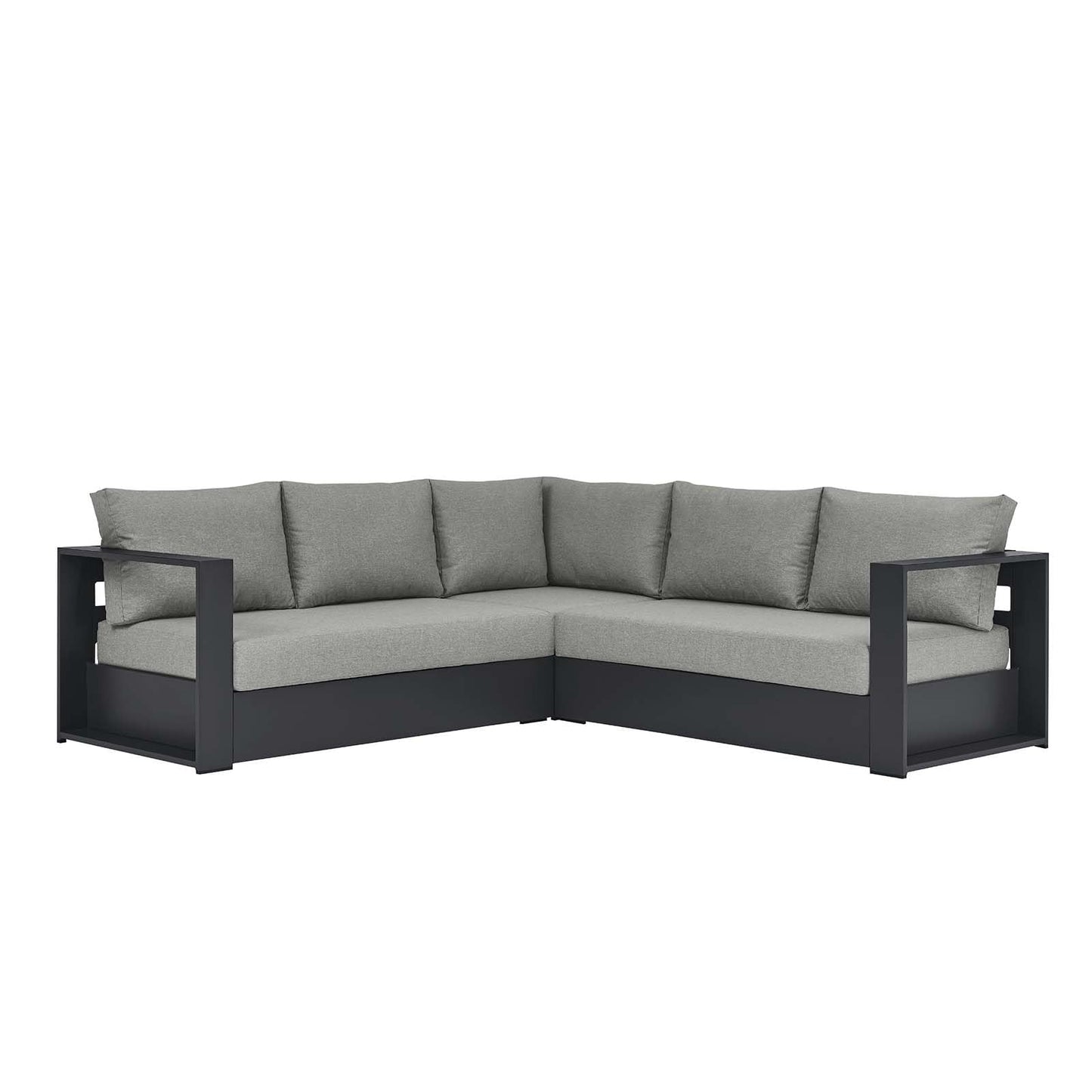 Modway Tahoe Aluminum 3-Piece Outdoor Patio Furniture Gray, Modular Sectional Sofa Set with Weather-Resistant Cushions, Ideal for Deck, Backyard Poolside