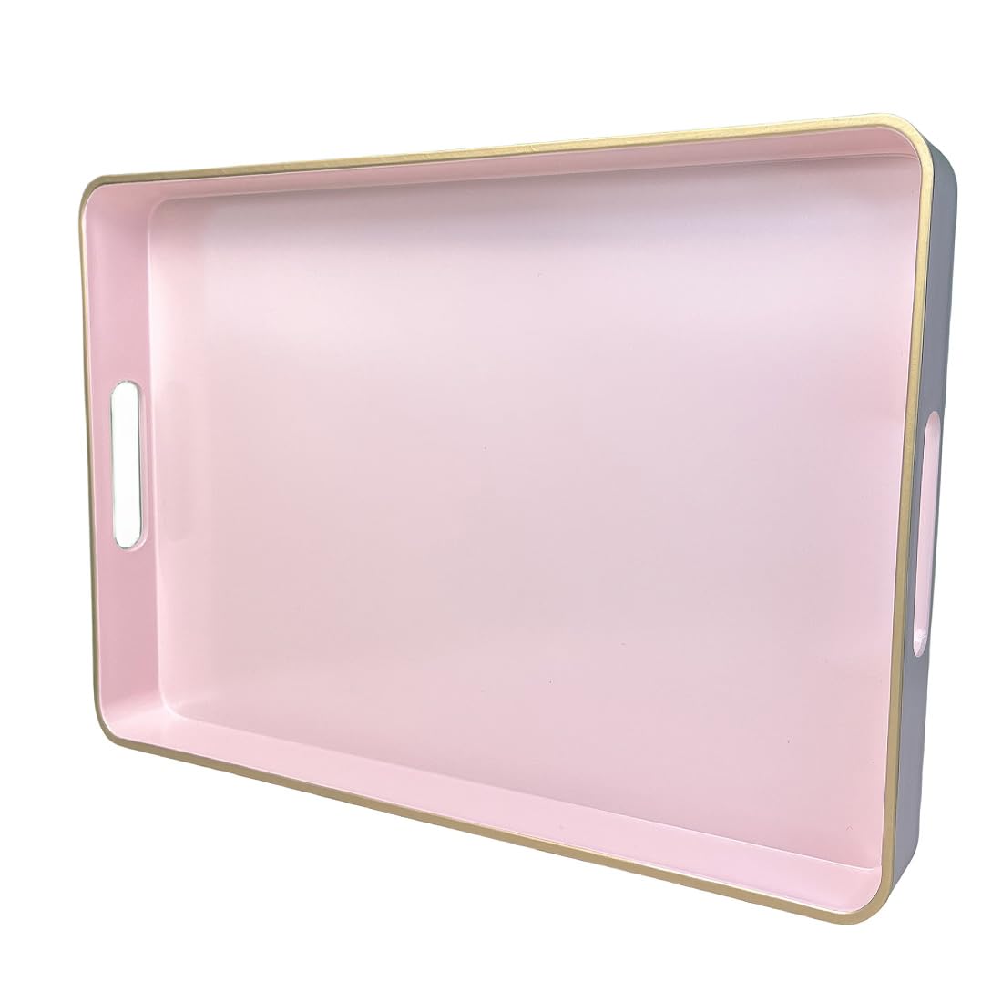 UOEKCS Pink Coffee Table Tray, Decorative Serving Tray with Handles, Plastic Rectangular Tray for Ottoman, Bathroom, Living Room. 15.7"*10.2"