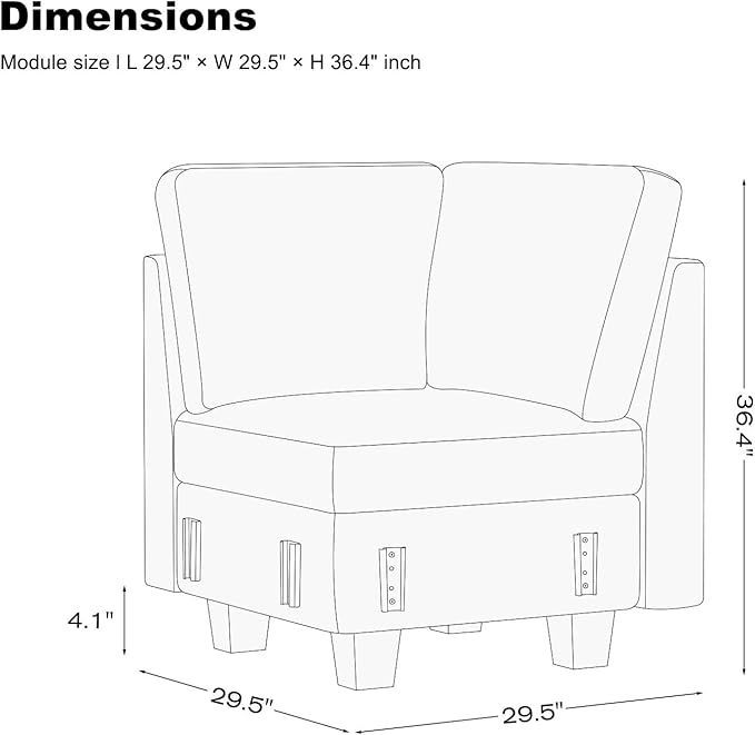 Belffin Chenille Corner Seat for Modular Couch. Sectional Sofa Module. Dark