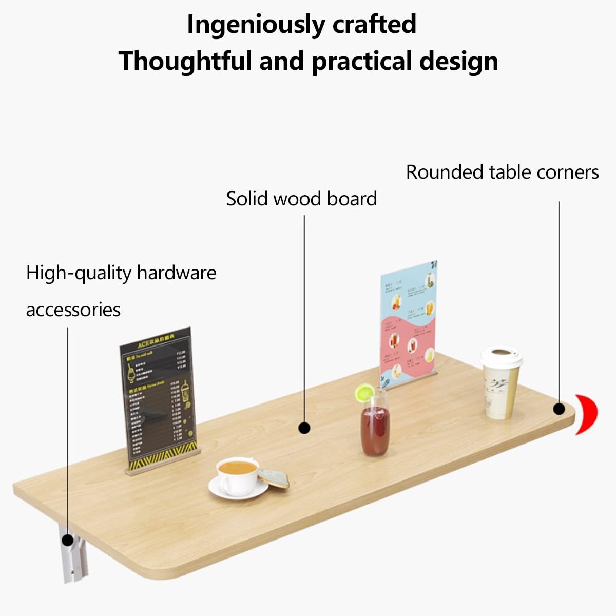 LWJQRSP Wall-Mounted Dining Table, Foldable Kitchen Bar Desk, Space-Saving Murphy Table, Click-to-Fold Design, Ideal for Various Settings (Beige, 80x30cm)