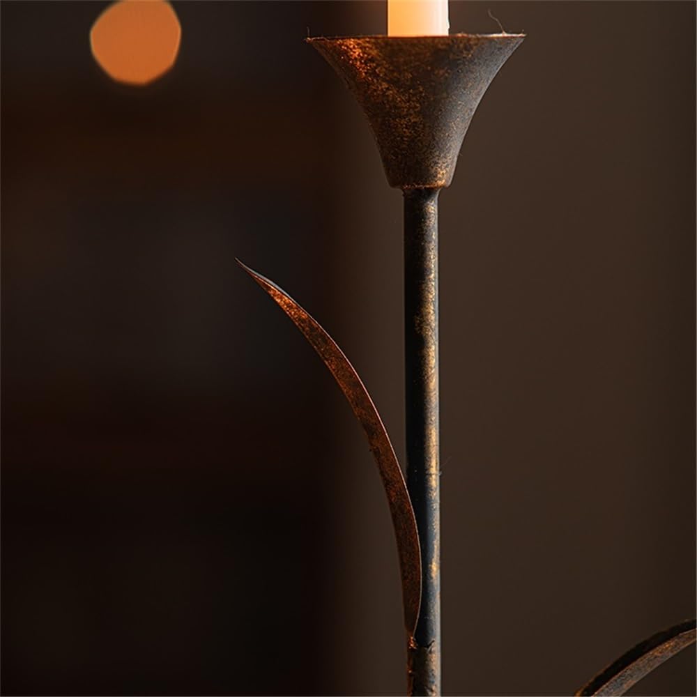 YUHUAWF Candle Holderss Retro Old Wrought Iron Candlestick Ornaments for Coffee Shops, Hotels, Dining Tables Decorative Candlestick(Small)