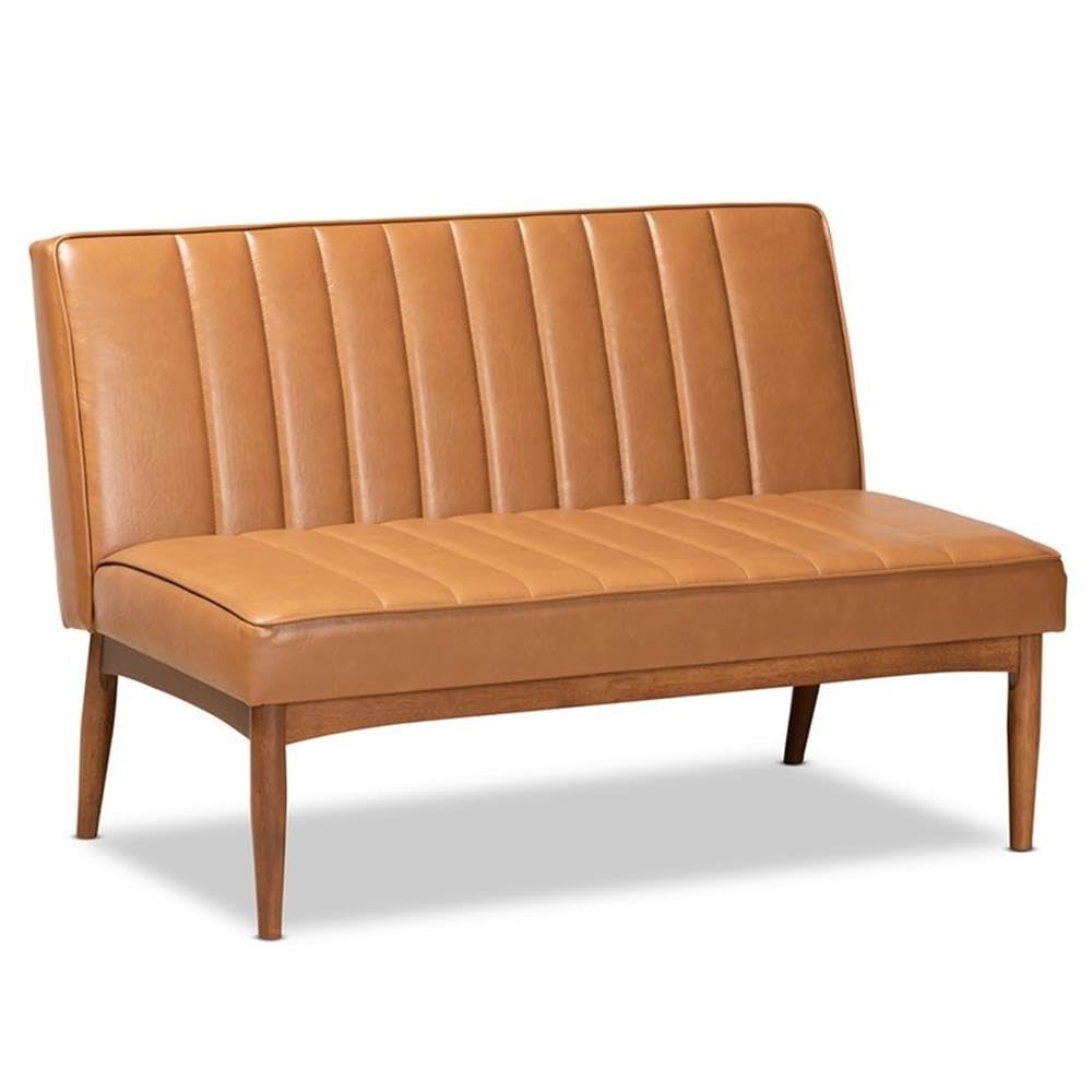 Baxton Studio Daymond Mid-Century Modern Tan Faux Leather Upholstered and Walnut Brown Finished Wood 2-Piece Dining Nook Banquette Set