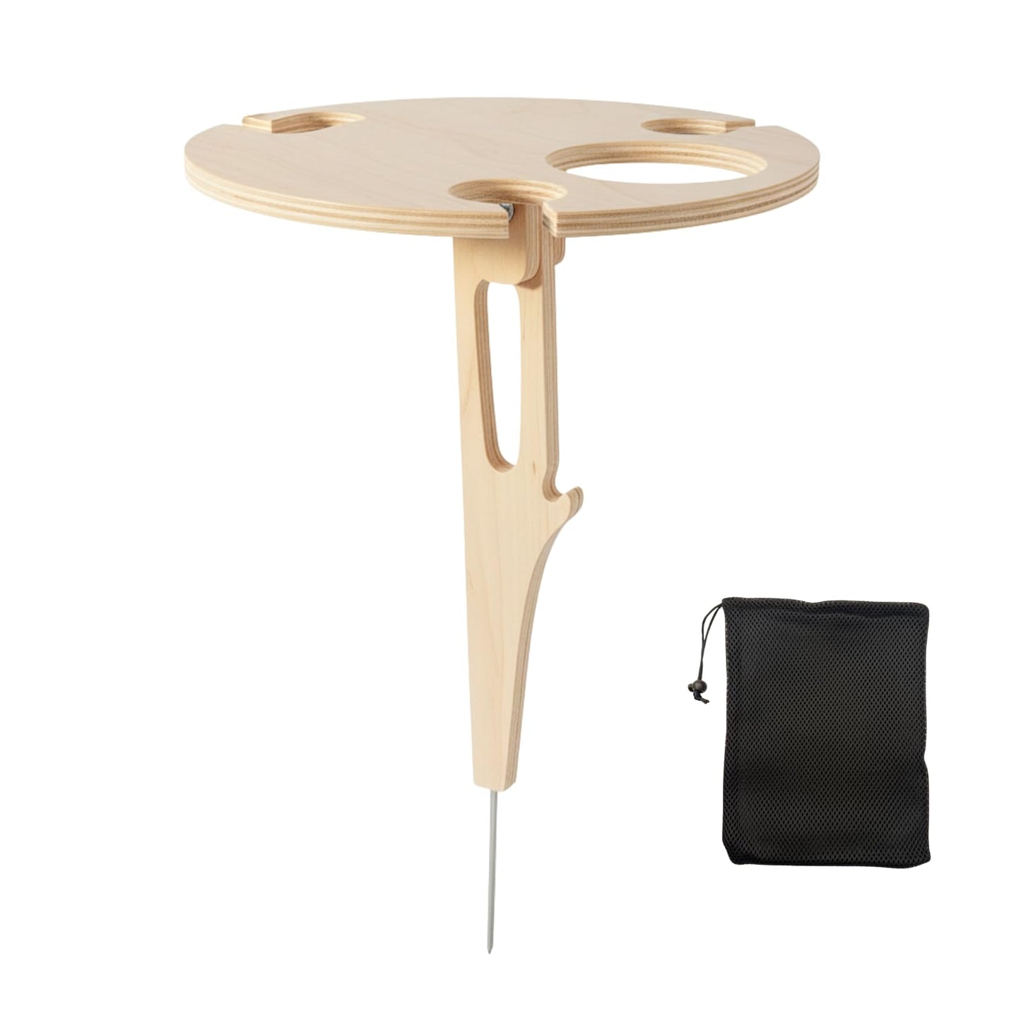 Portable Outdoor Wine Table with Removable Round Wooden Wine Rack, Ground Fixing Design, Comes with Storage Bag, Small Picnic Table for Wine Lovers, Ideal for Garden Lawn Beach, Easy to Carry & Store