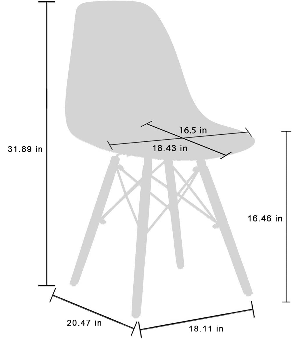 CangLong Modern Mid-Century Shell Lounge Plastic Natural Wooden Legs for Kitchen, Dining, Bedroom, Living Room Side Chairs, Set of 1, Grey
