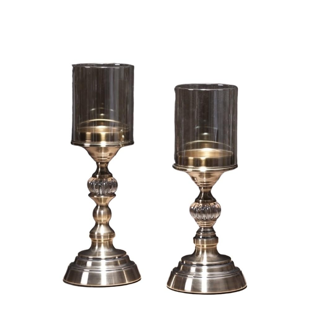 Candlestick Holders 2 Pcs Retro Metal Glass Candle Holder Luxury Dining Table Decoration Candlestick Candle Holders