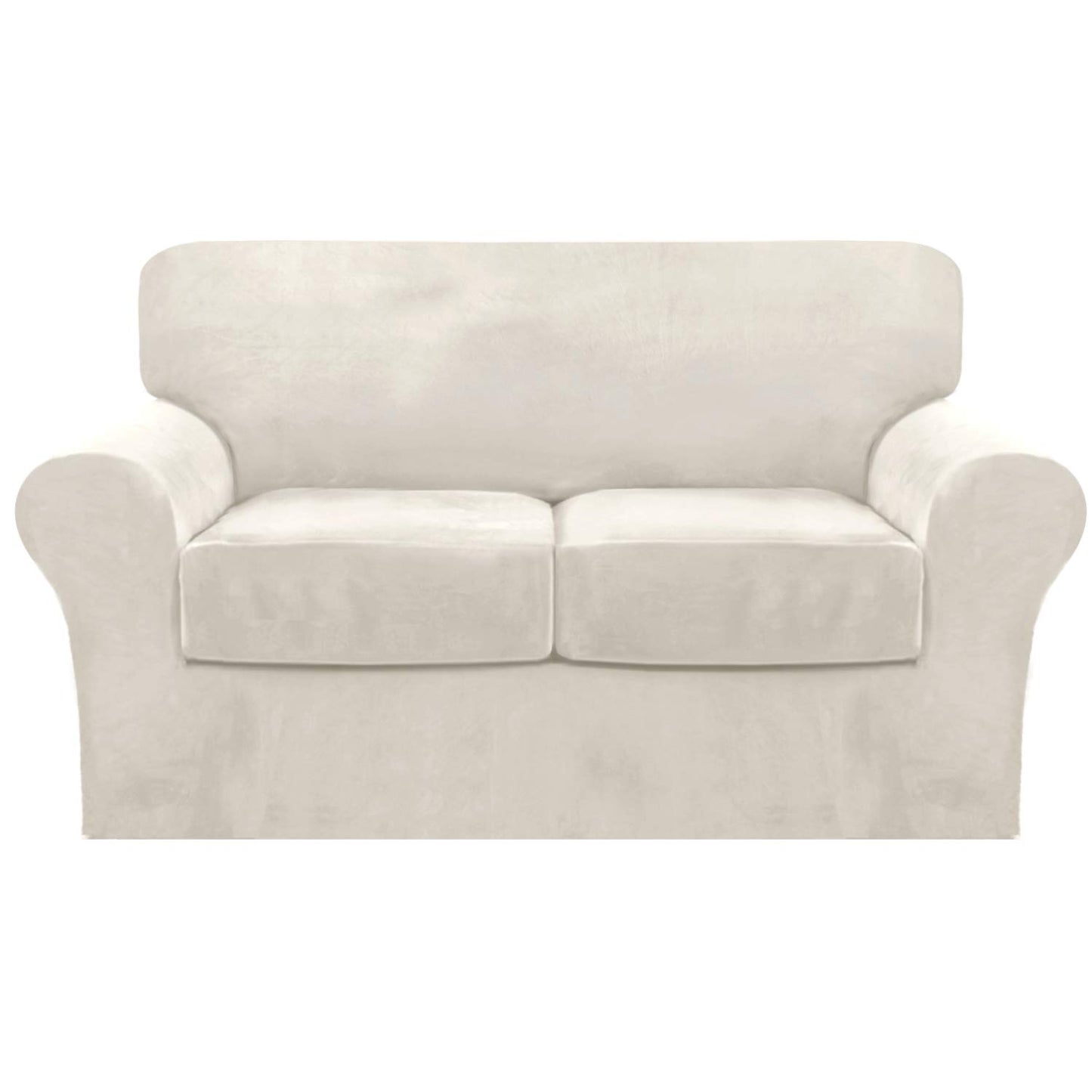 FantasDecor 3 Piece Sofa Covers Velvet for 2 Cushion Couch Stretch Loveseat Slipcover with Individual Seat Elastic Furniture Protector for Pets (Loveseat, Ivory)