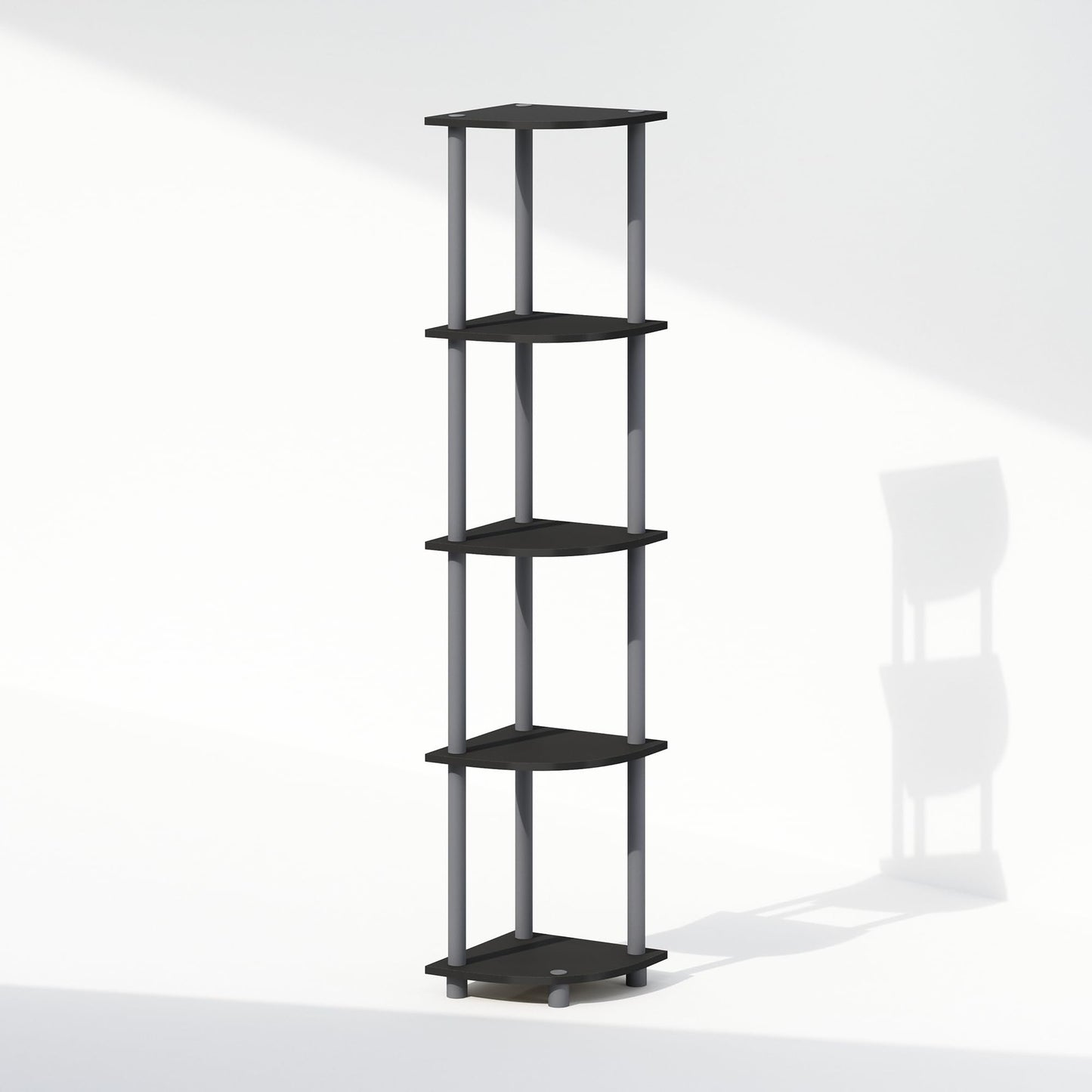 Furinno Turn-N-Tube Storage Shelves, 5-Tier Book Shelf, Corner Shelf, Toolless Open Shelves, for Organization and Storage, Living Room, Home Office, Hallway, Bedroom, Black