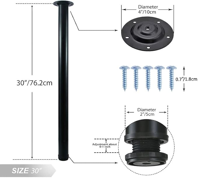 QLLY 30 inch Adjustable Metal Desk Legs, Heavy Duty Furniture Table Legs