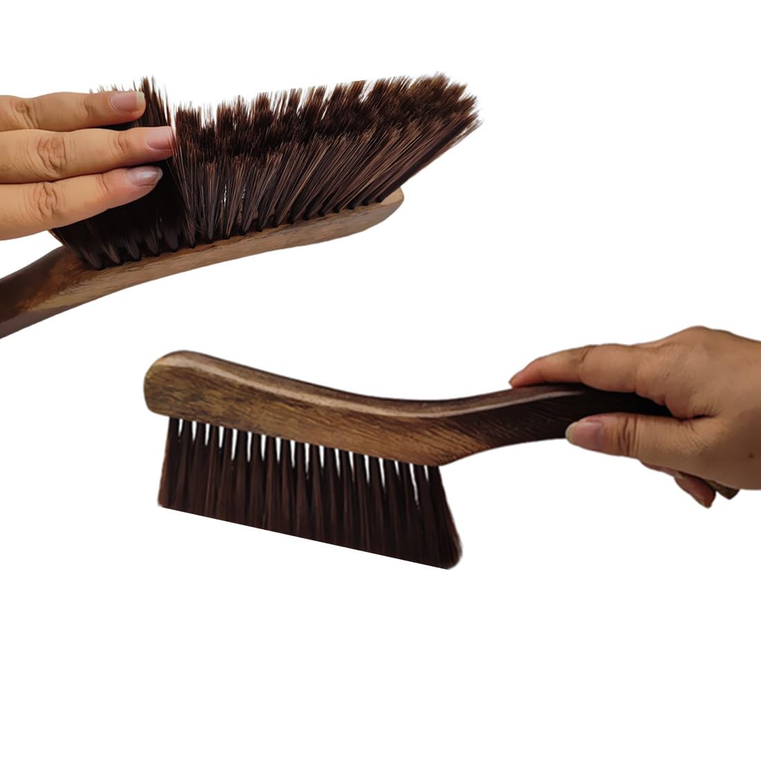 Soft Bristle Bed Sheets Sweeping Cleaning Brush with Long Wooden Hand, Straight Curved Hand Wood Broom Counter Duster for Crumb Debris Desk Quilt Sofa Furniture Car Clothes Hair Remover (2 Pack)