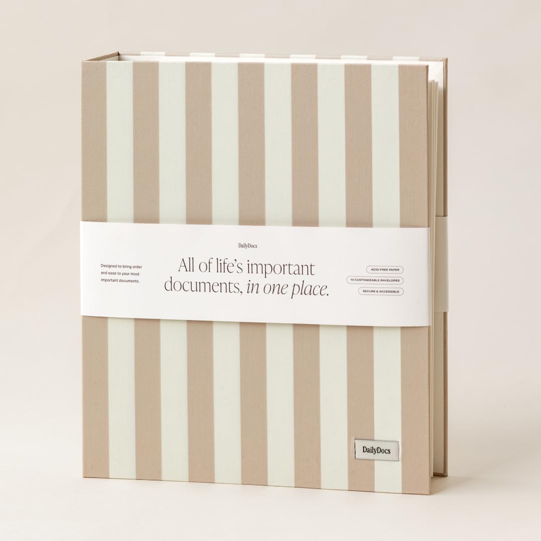DailyDocs Document Organizer Binder – Premium Linen Folder System with Full & Half-Page Envelopes for Important Papers, Passports, Birth Certificates & More