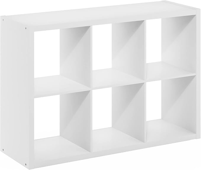 Furinno Cubicle Book Shelf, 6-Cube Bookshelf, Extra Thick Frame Horizontally &