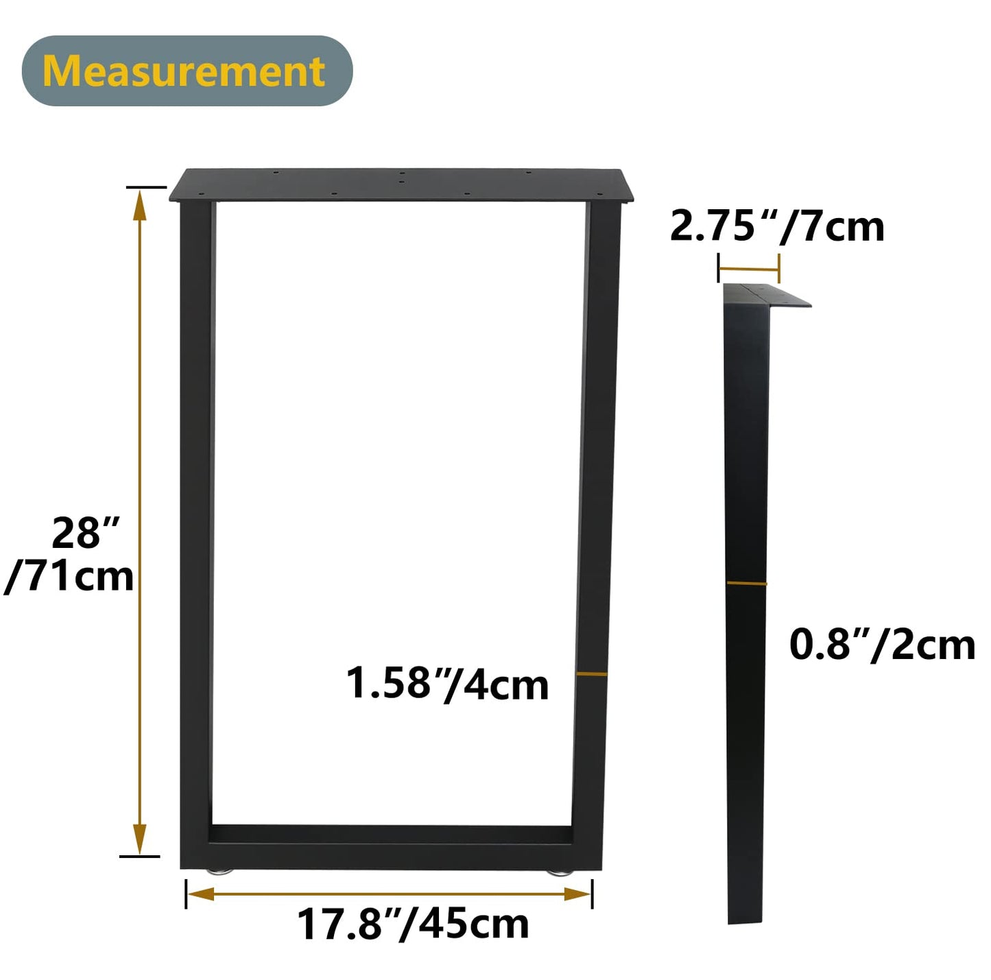 Lendpea Metal Table Legs Heavy Duty Square Tube Desk Legs Dining Table Legs Industrial Furniture Legs,Modern Coffee Table Legs,Set of 2(28"-4X2mm, Rectangular-Shape)