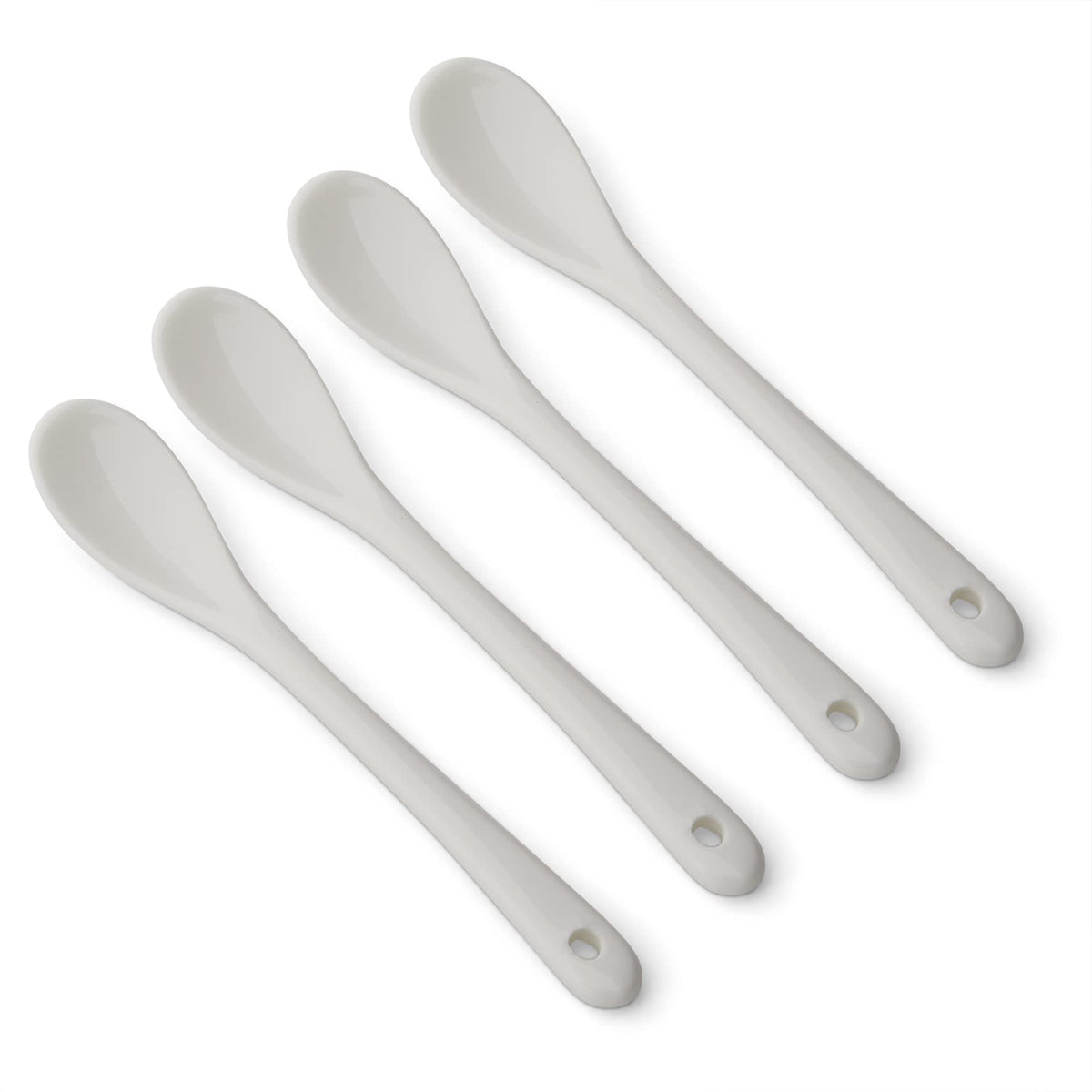 RSVP International Poached Egg Spoon, 4 Piece Set Multipurpose Use for Serving Jam, Honey or Soft Boiled Eggs, 5.5" Length, White Porcelain