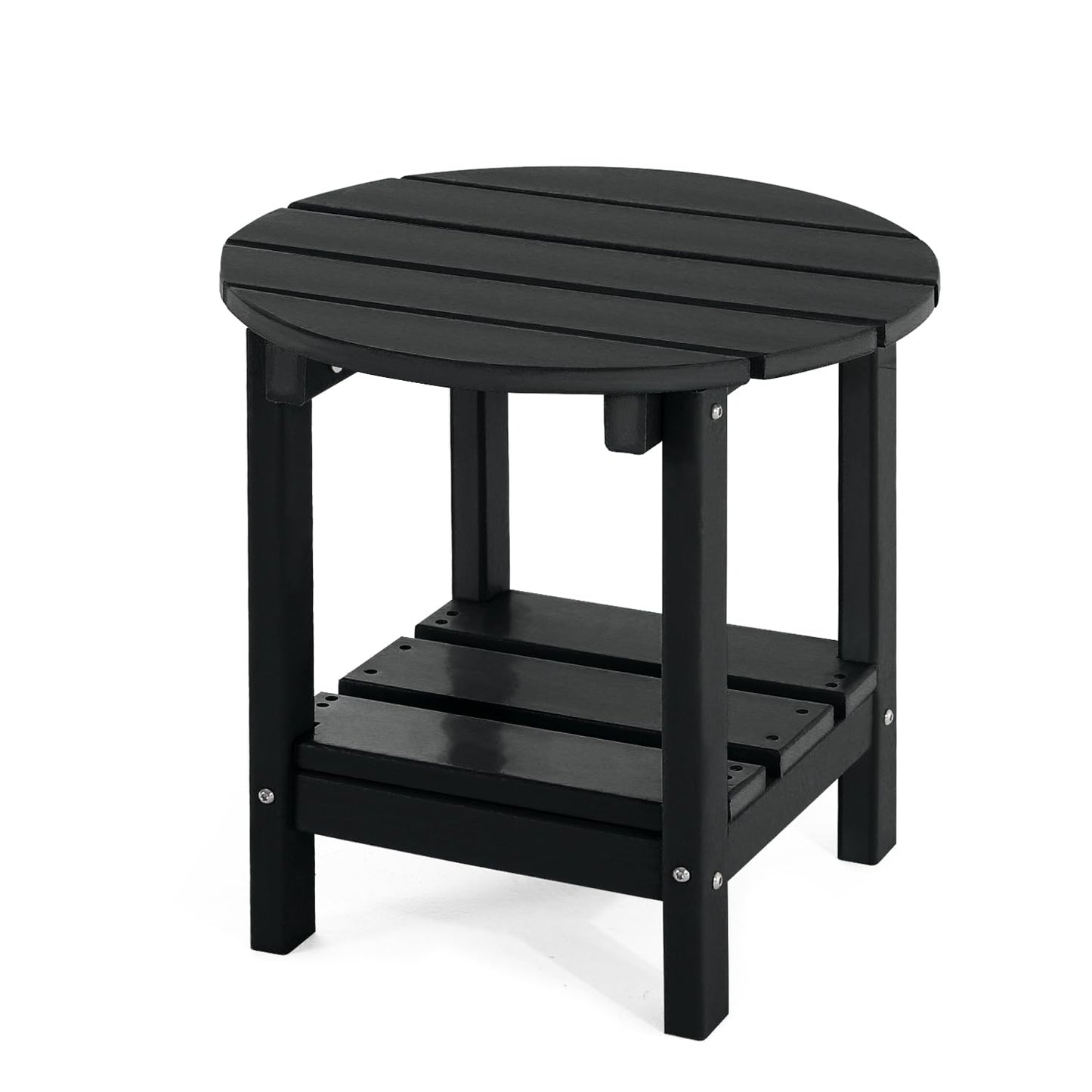 ABCPATIO Adirondack Outdoor Side Tables, 2-Tier Round Outdoor Table, Weather Resistant HDPE Patio End Table for Garden, Lawn, Pool, Beach, Porch, Deck, Backyard - Black