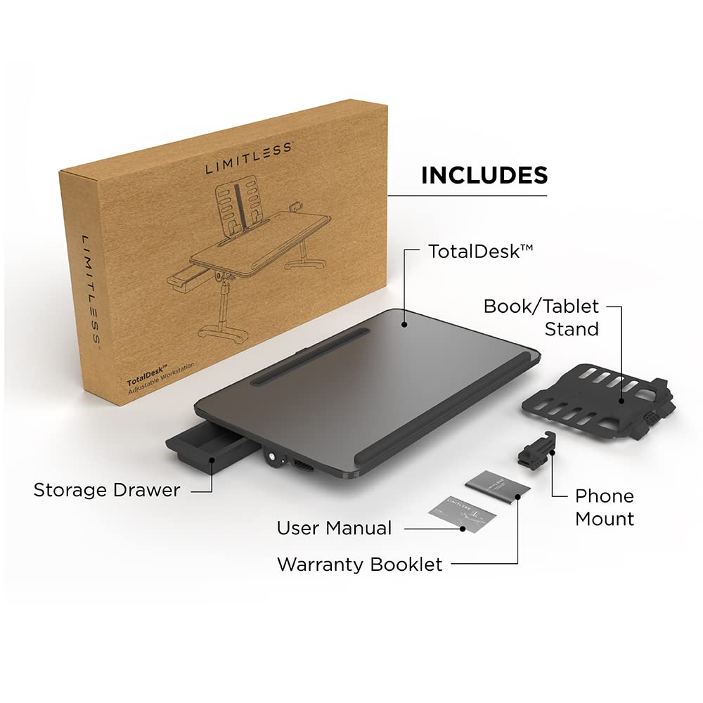 Limitless TotalDesk Portable Modern Workstation and Lap Desk with Adjustable Height & Tilt (Charcoal)