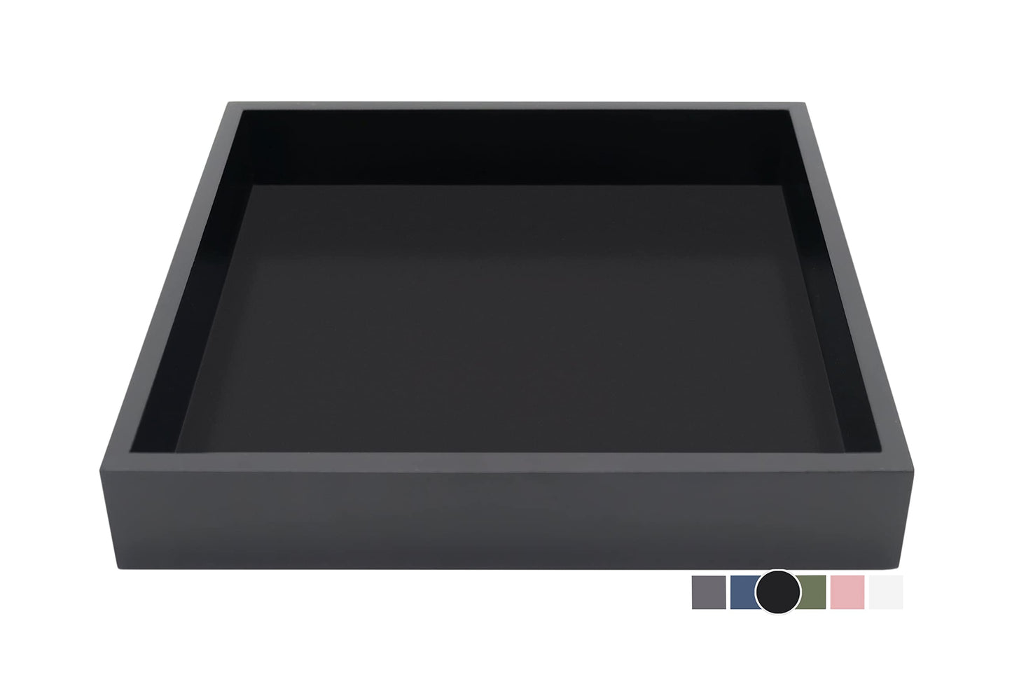 Montecito Home - 10"x10" Small Square Wood Decorative Tray for Office, Ottoman, Bathroom, Entry, Remote Controls, Countertop Organizer, Candle Tray - Pitch Black