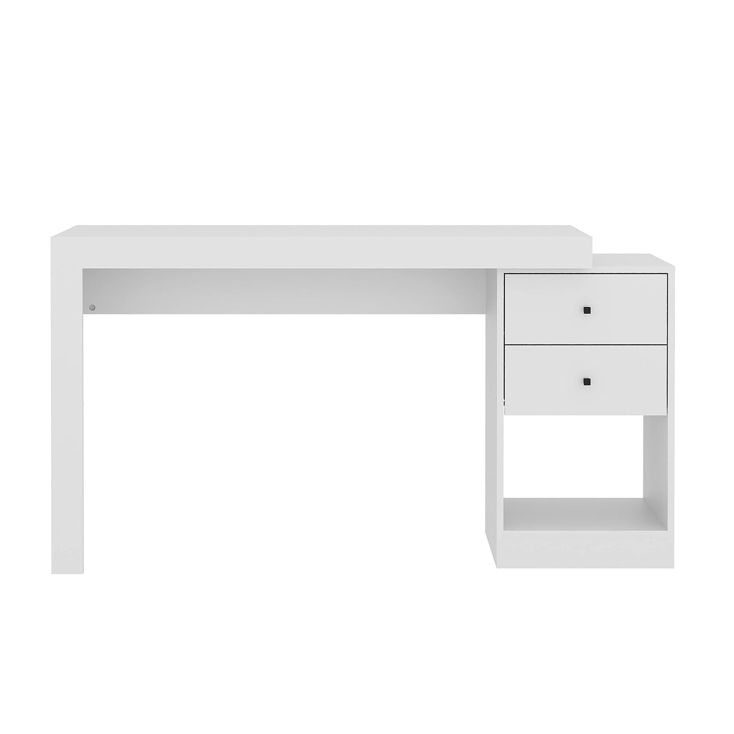 Expandable Desk with Storage Drawers & Open Shelf - Expands from 47 Inch to 57 Inch - White Computer Desk with Printer Space - Modern Home Office Table with Drawers - Techni Mobili Blanco Collection