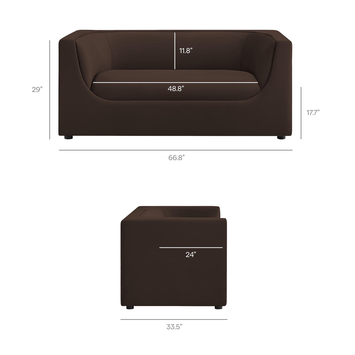 Modway Hilda 67 Inch Modern Curved Back Performance Velvet Loveseat in Chocolate Brown – Plush Upholstered 2-Seat Sofa for Living Room, Apartment, Office
